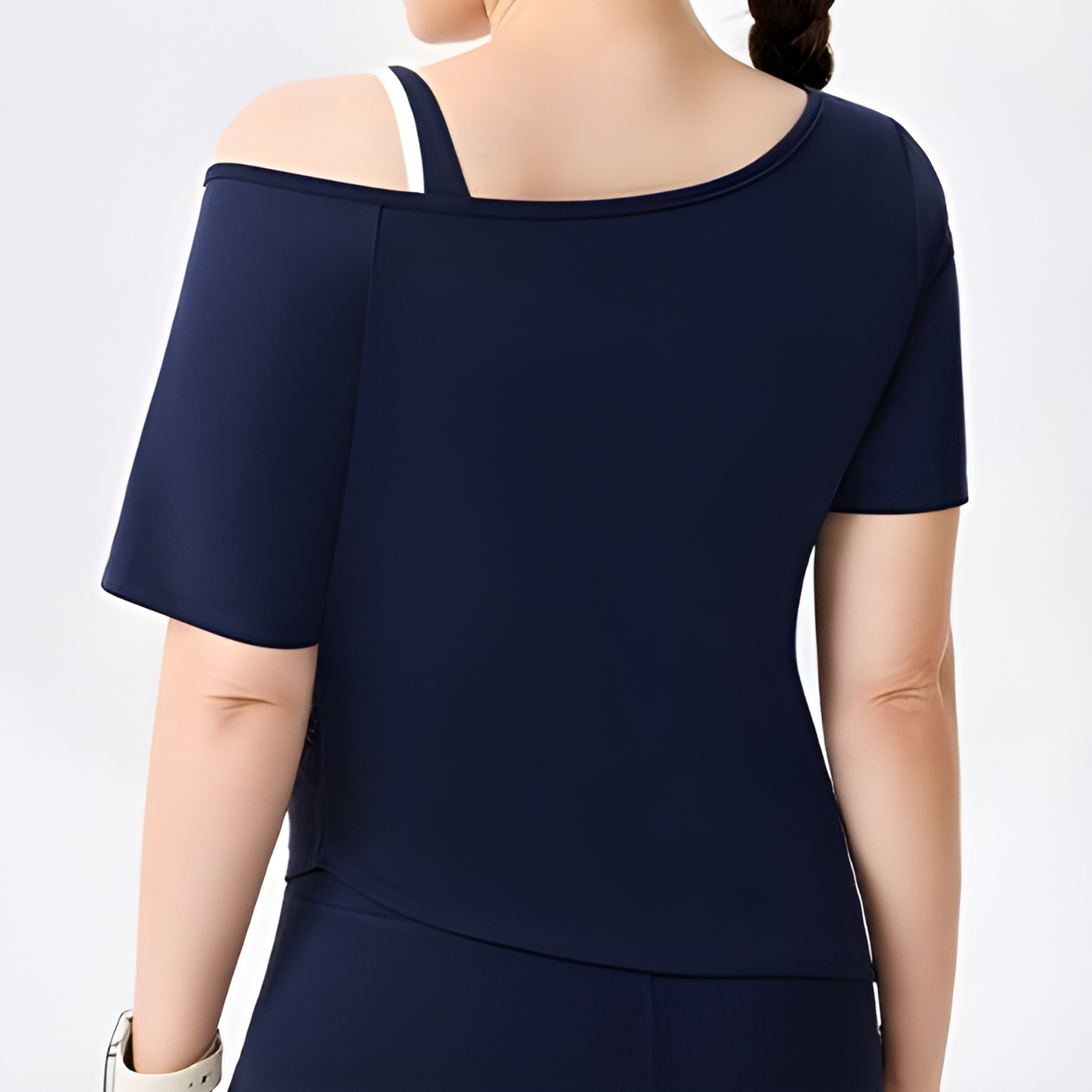 ショルダーレイヤード サイドウエストギャザー 半袖