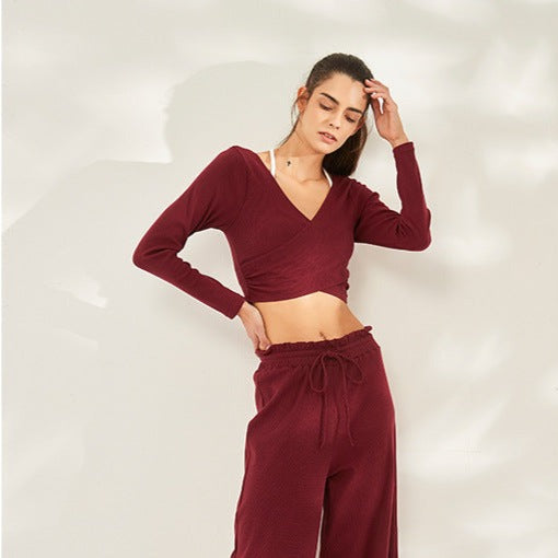 フロントクロス 長袖ヨガトップス