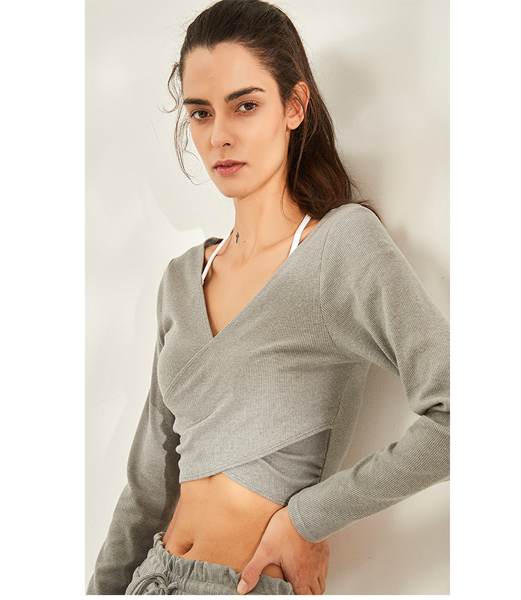 フロントクロス 長袖ヨガトップス