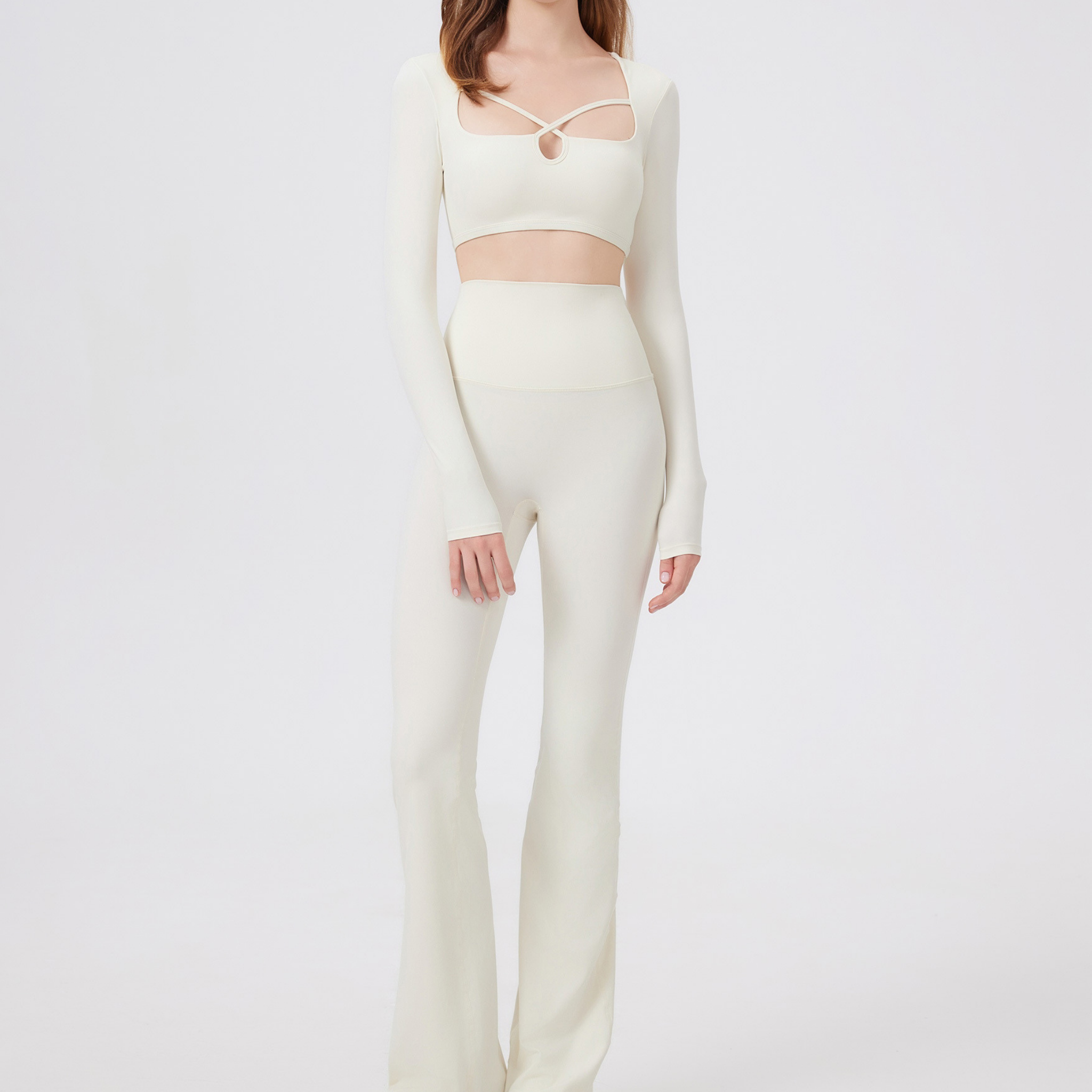 バッククロスカット ハイウエスト フレアレギンス