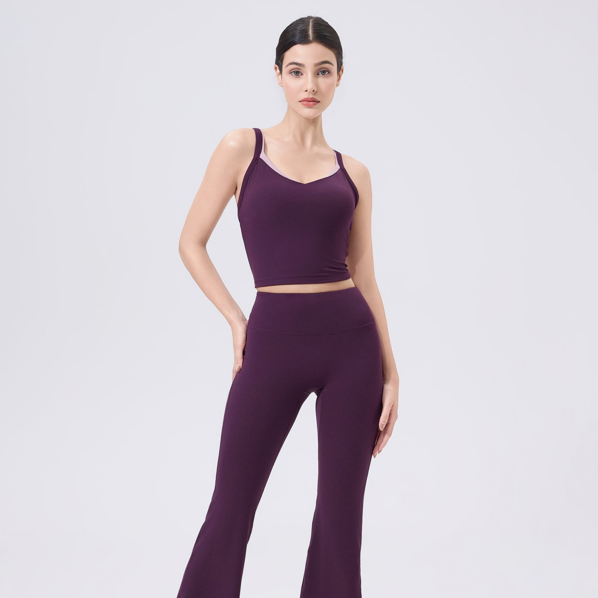 Vネック カラーフェイクツーピース スポーツブラ