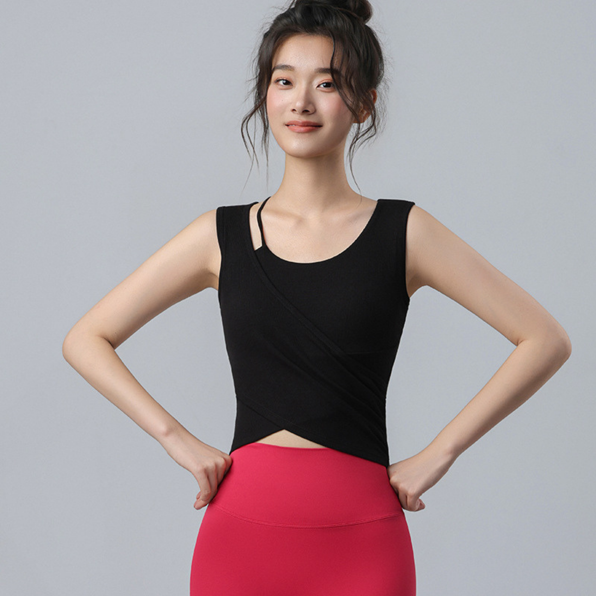 アシンメトリー 胸パッド付 タンクトップ