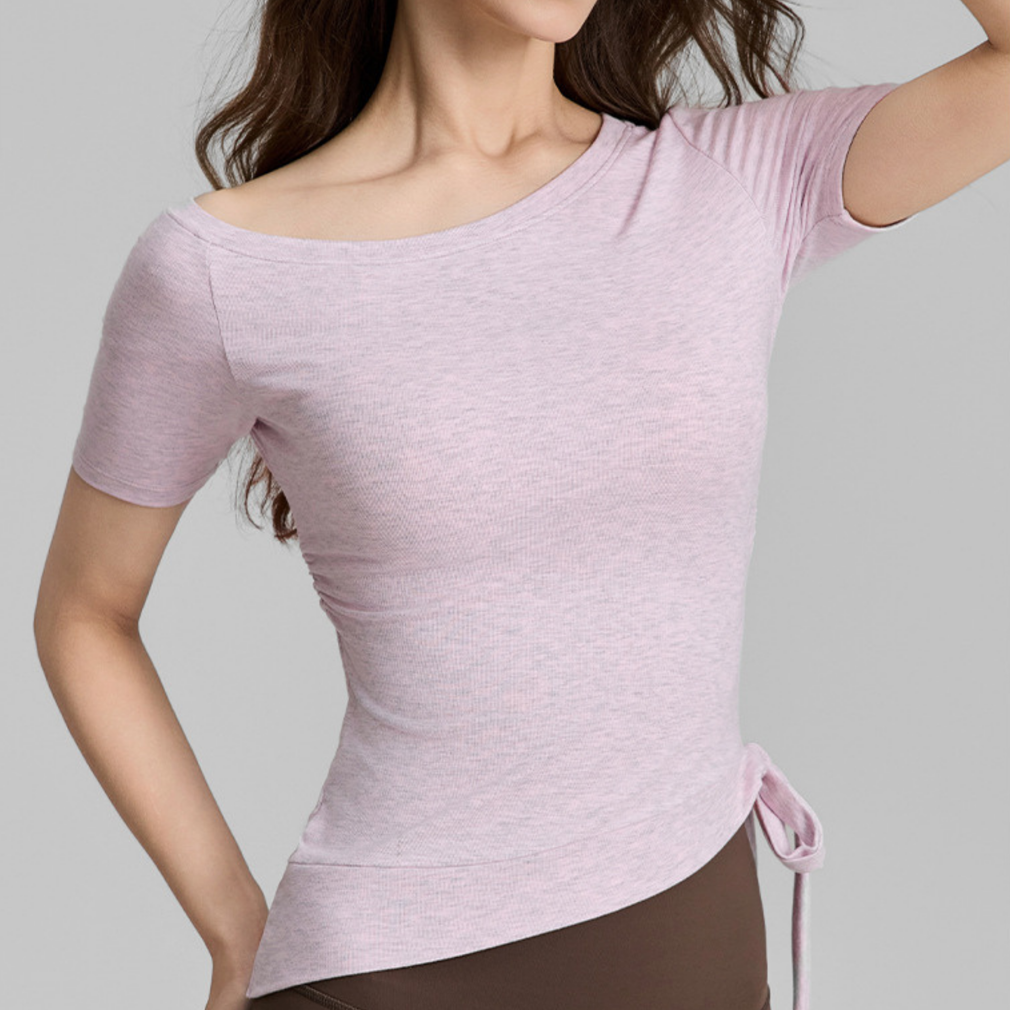 オフショルダー リブ編み 半袖トップス