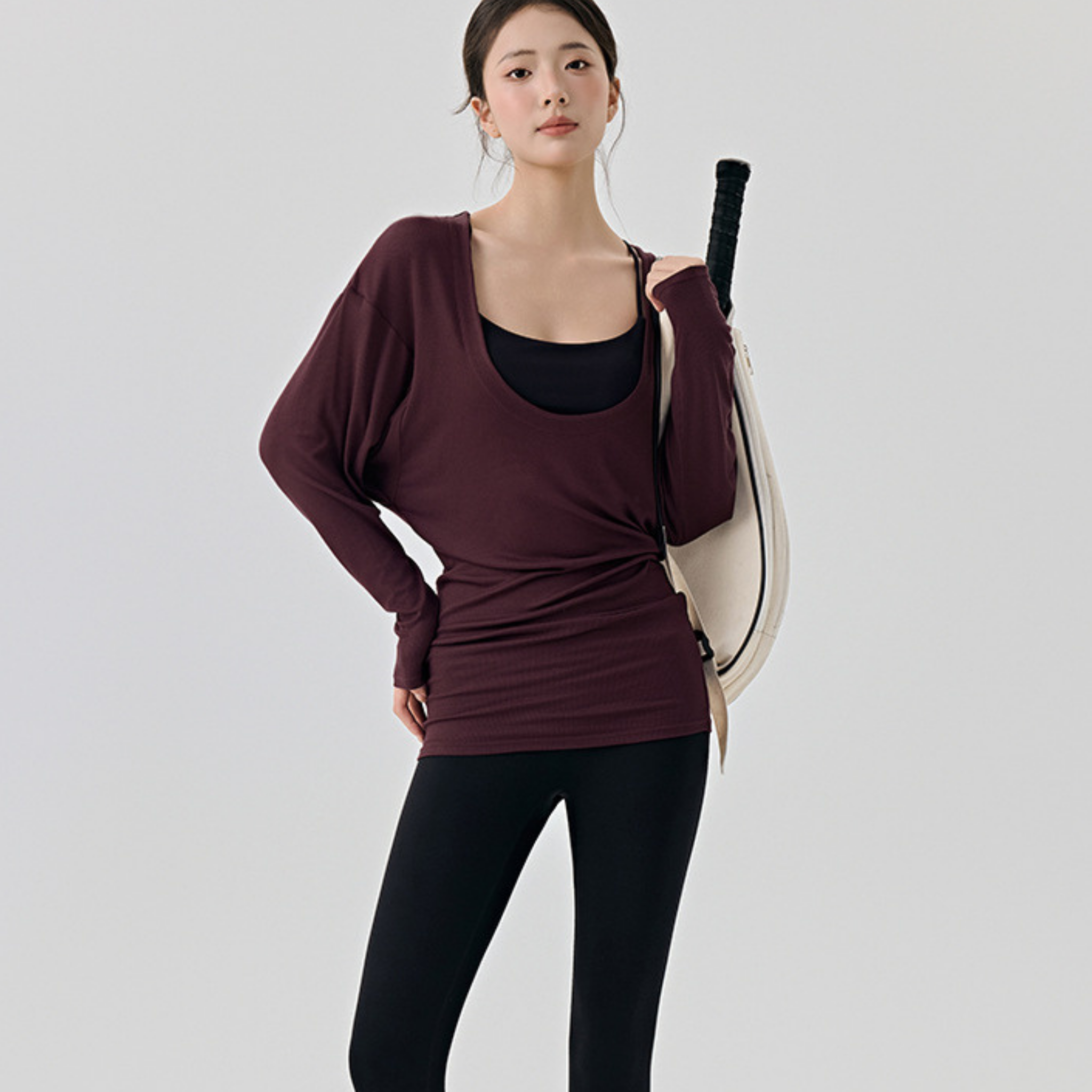 Uネック フィットネスロングスリーブ