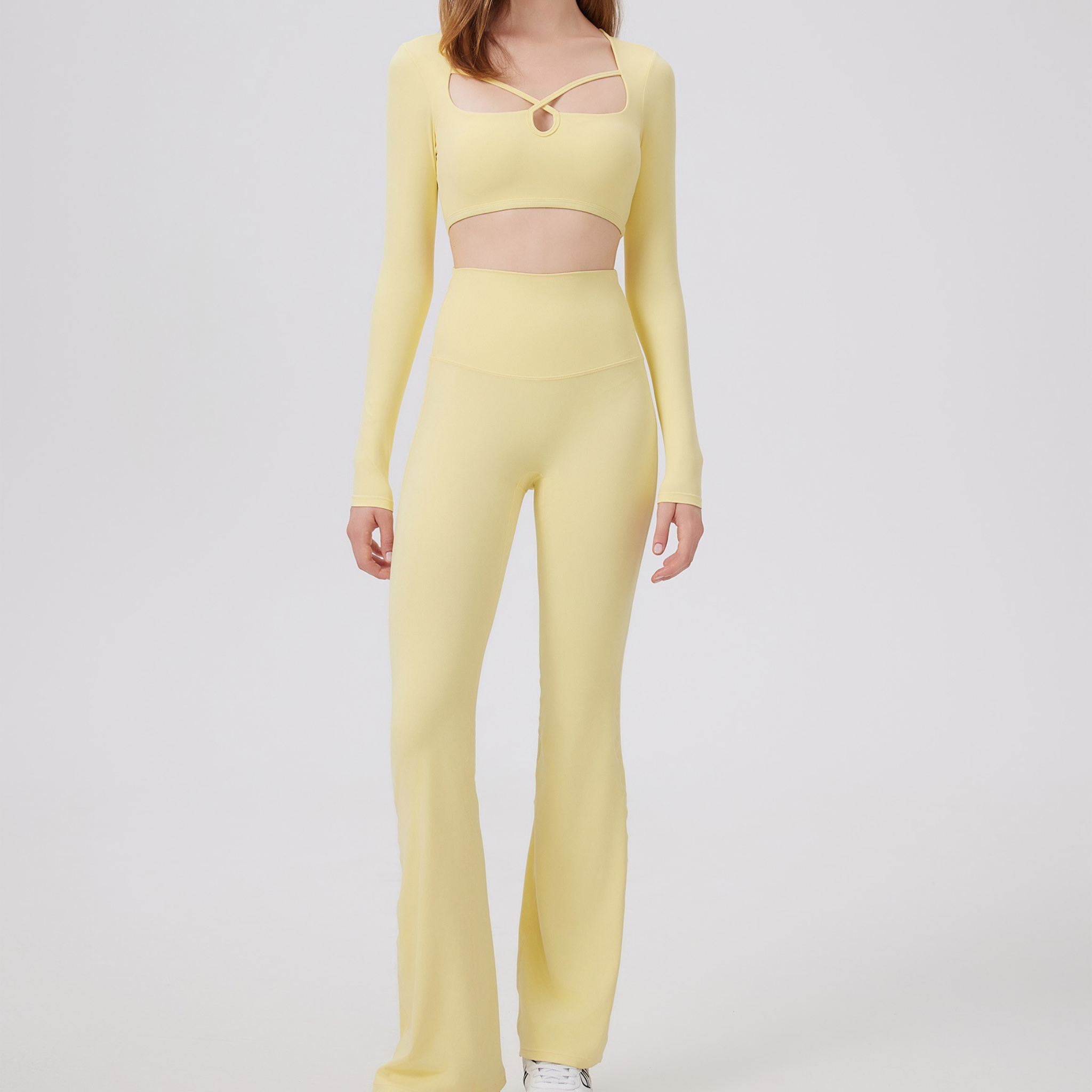 バッククロスカット ハイウエスト フレアレギンス