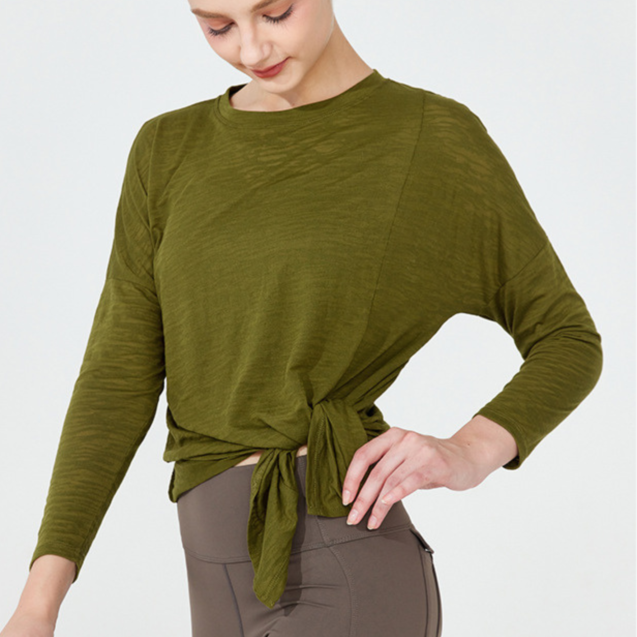 ルーズフィット サイドスリット ヨガ 長袖トップス