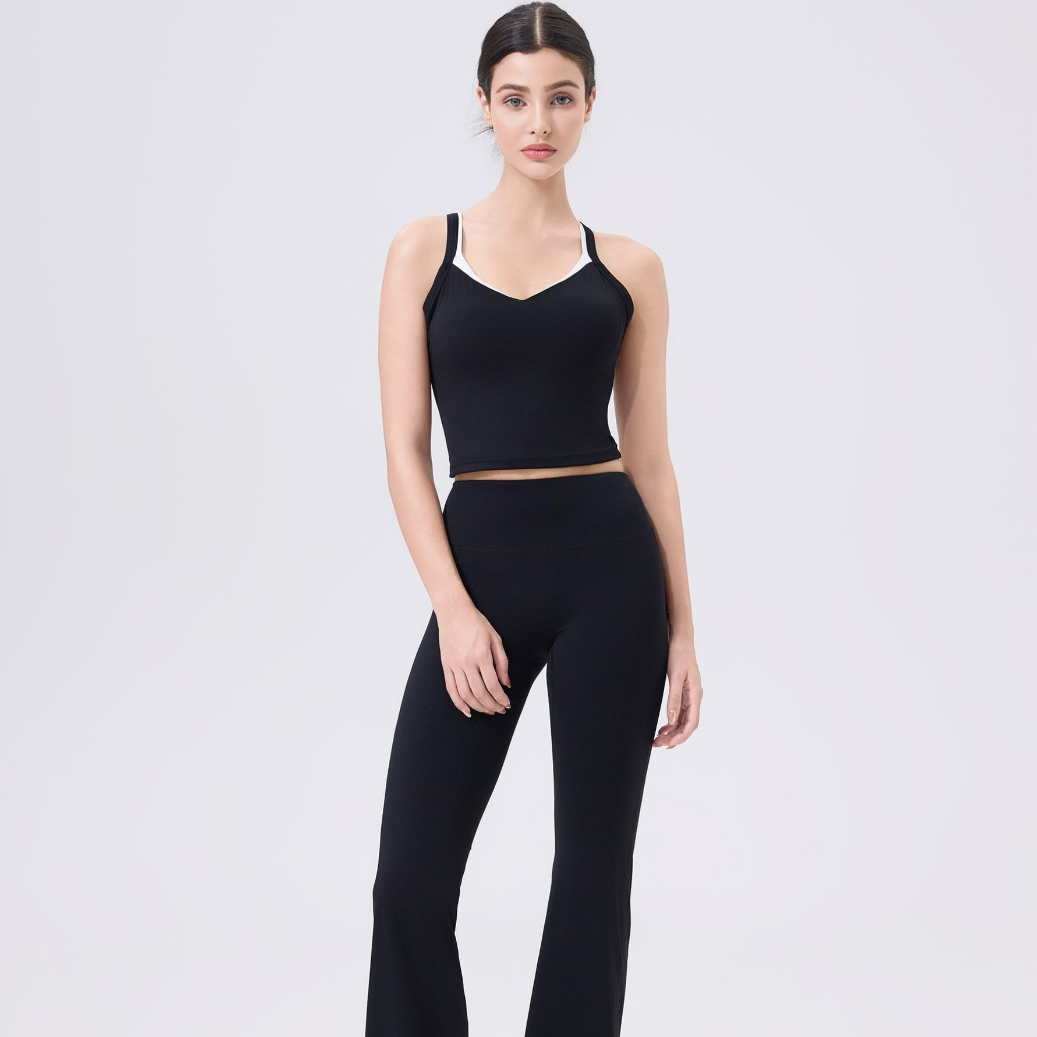 Vネック カラーフェイクツーピース スポーツブラ