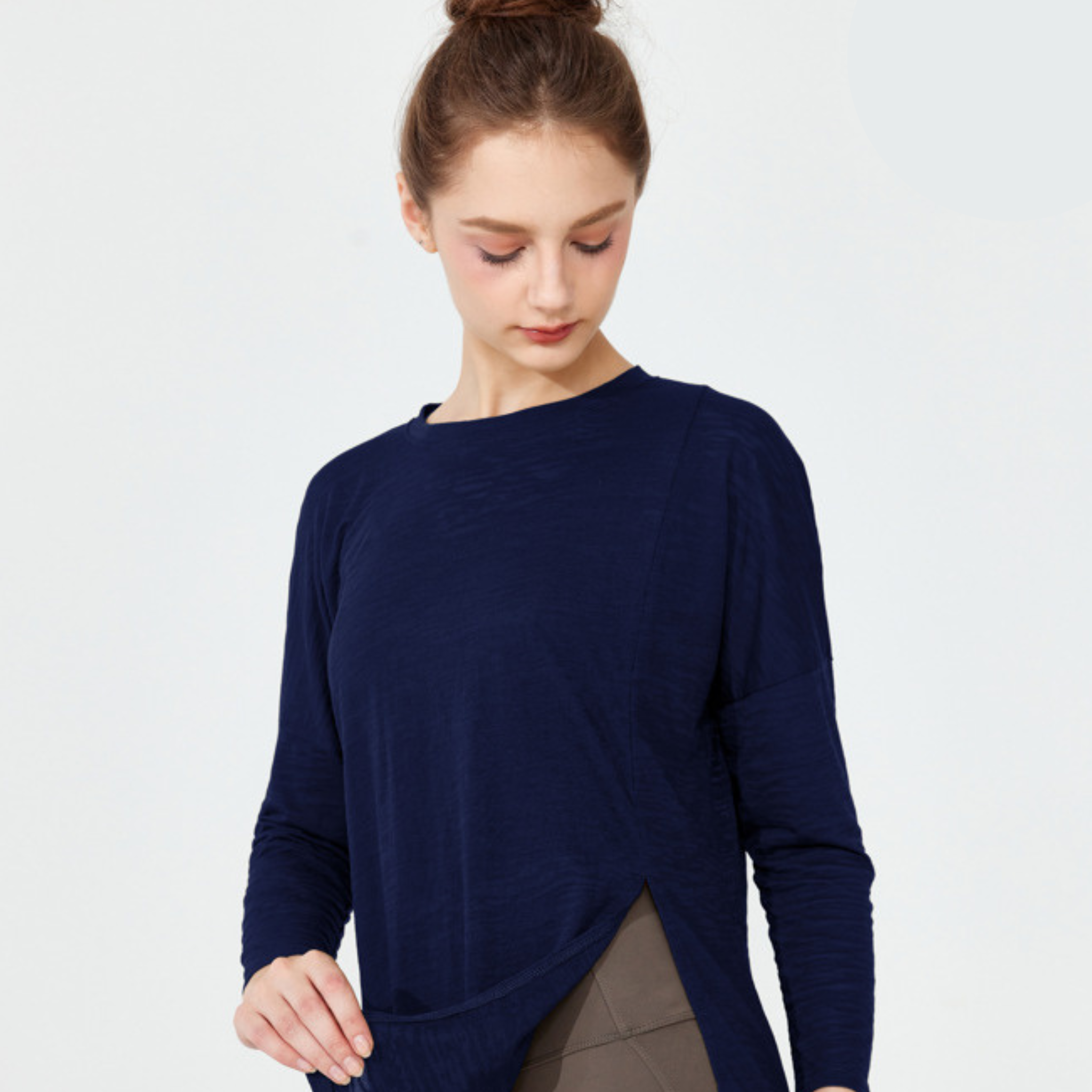 ルーズフィット サイドスリット ヨガ 長袖トップス