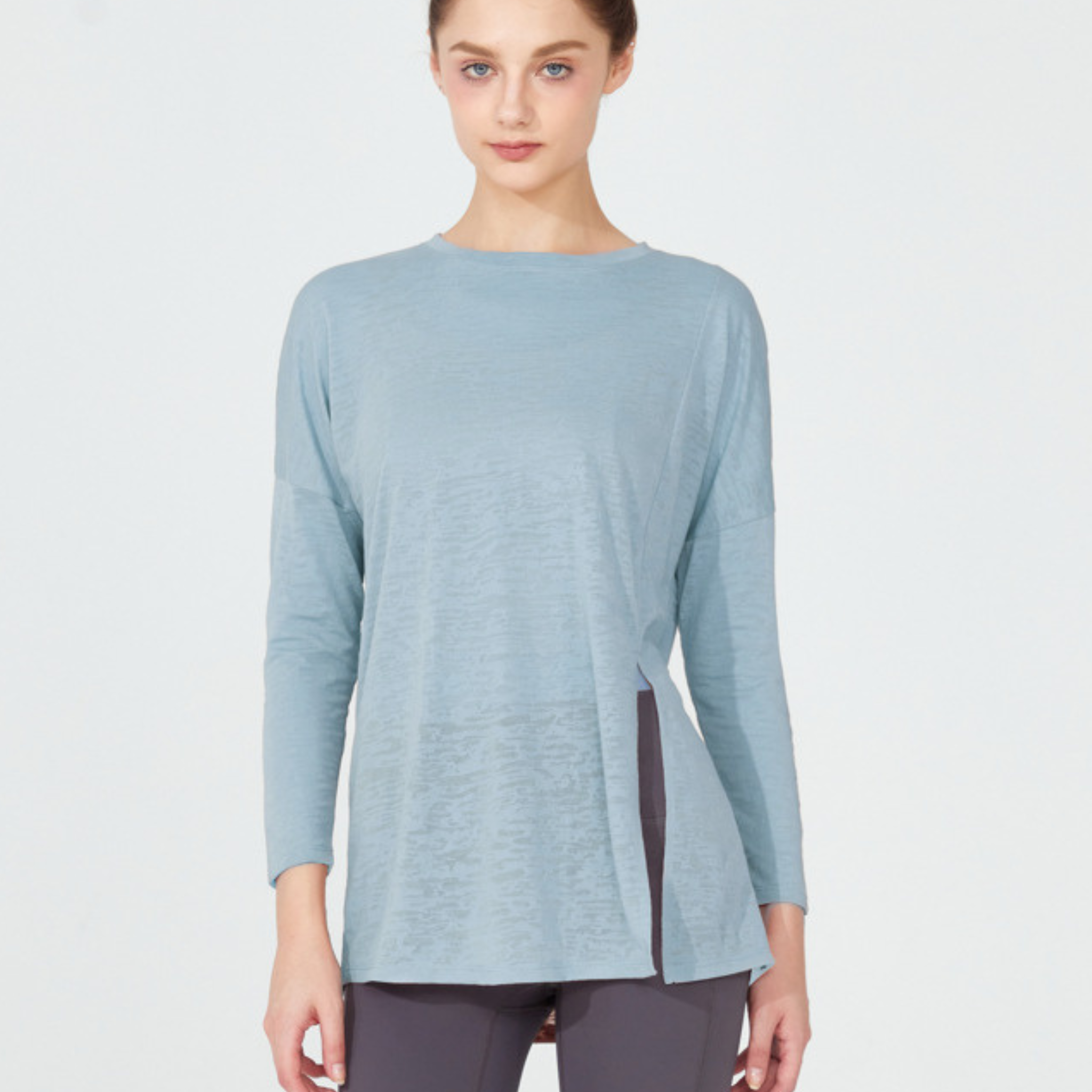 ルーズフィット サイドスリット ヨガ 長袖トップス