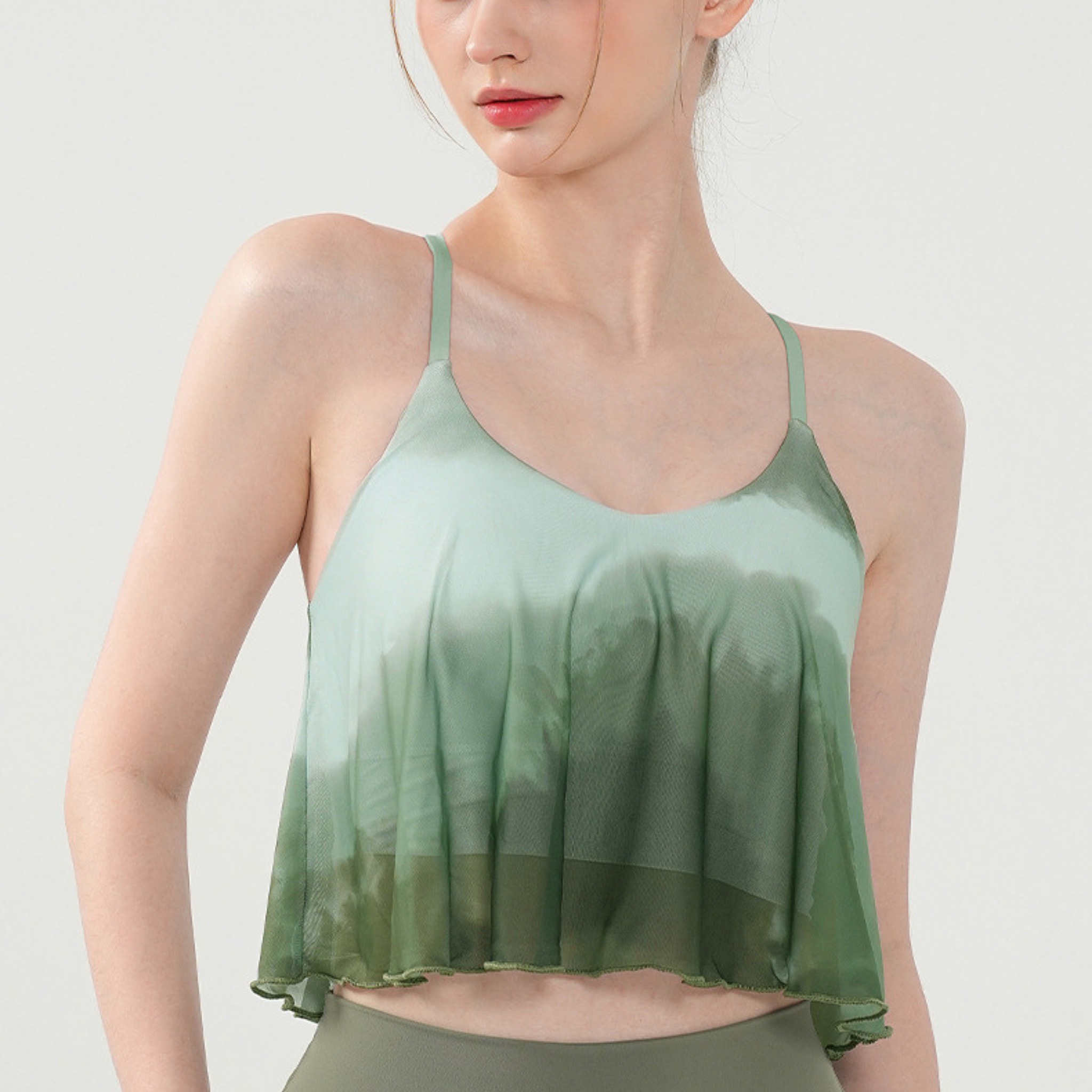 胸パッド付 クロスバック フリルブラキャミソール