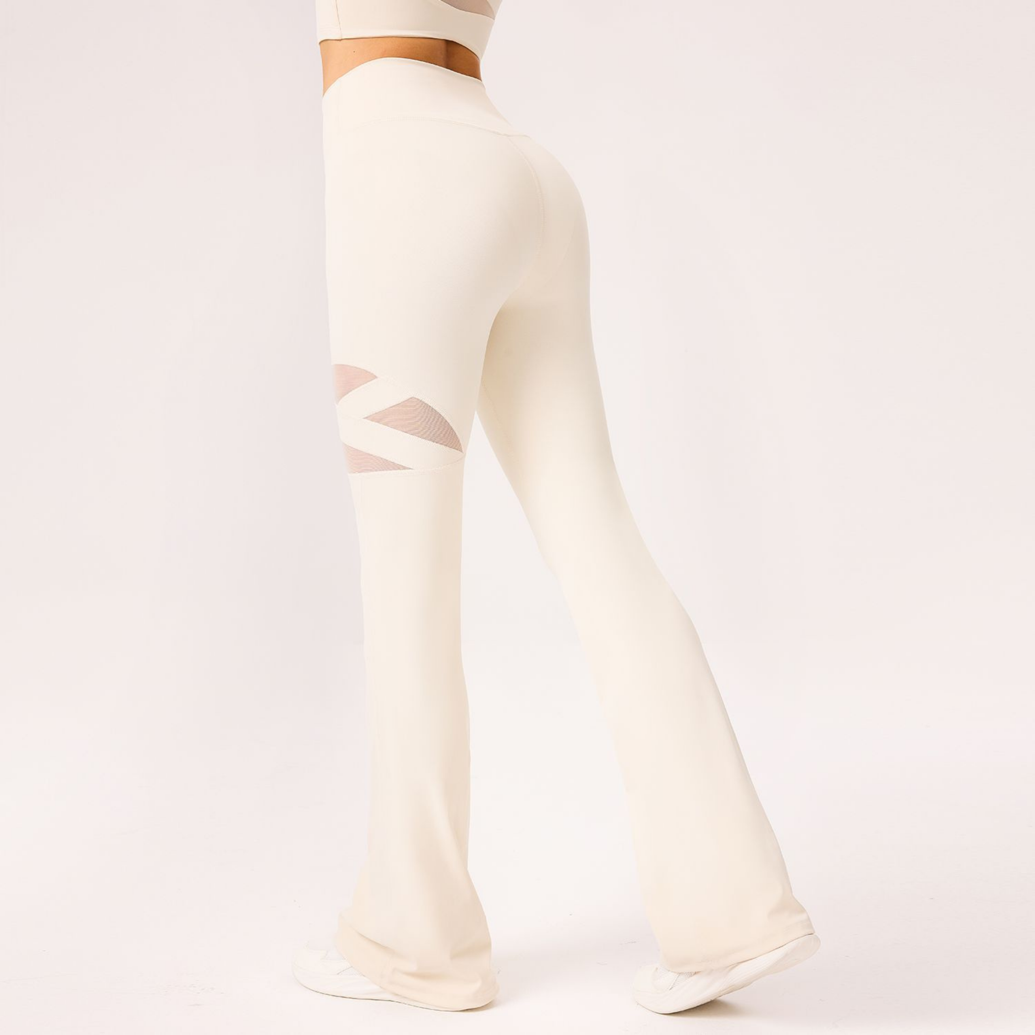 ワンポイントメッシュ フレアレギンス