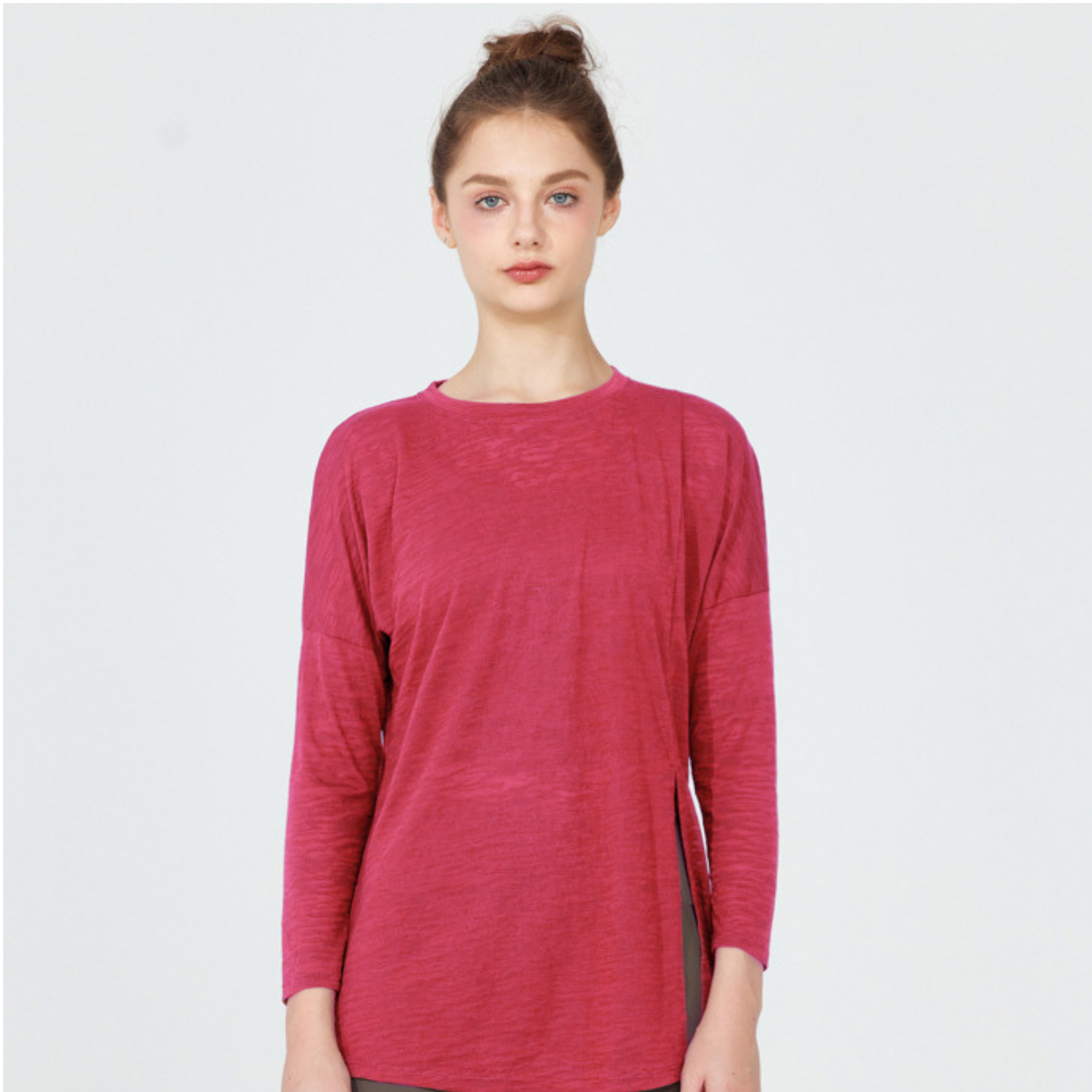 ルーズフィット サイドスリット ヨガ 長袖トップス