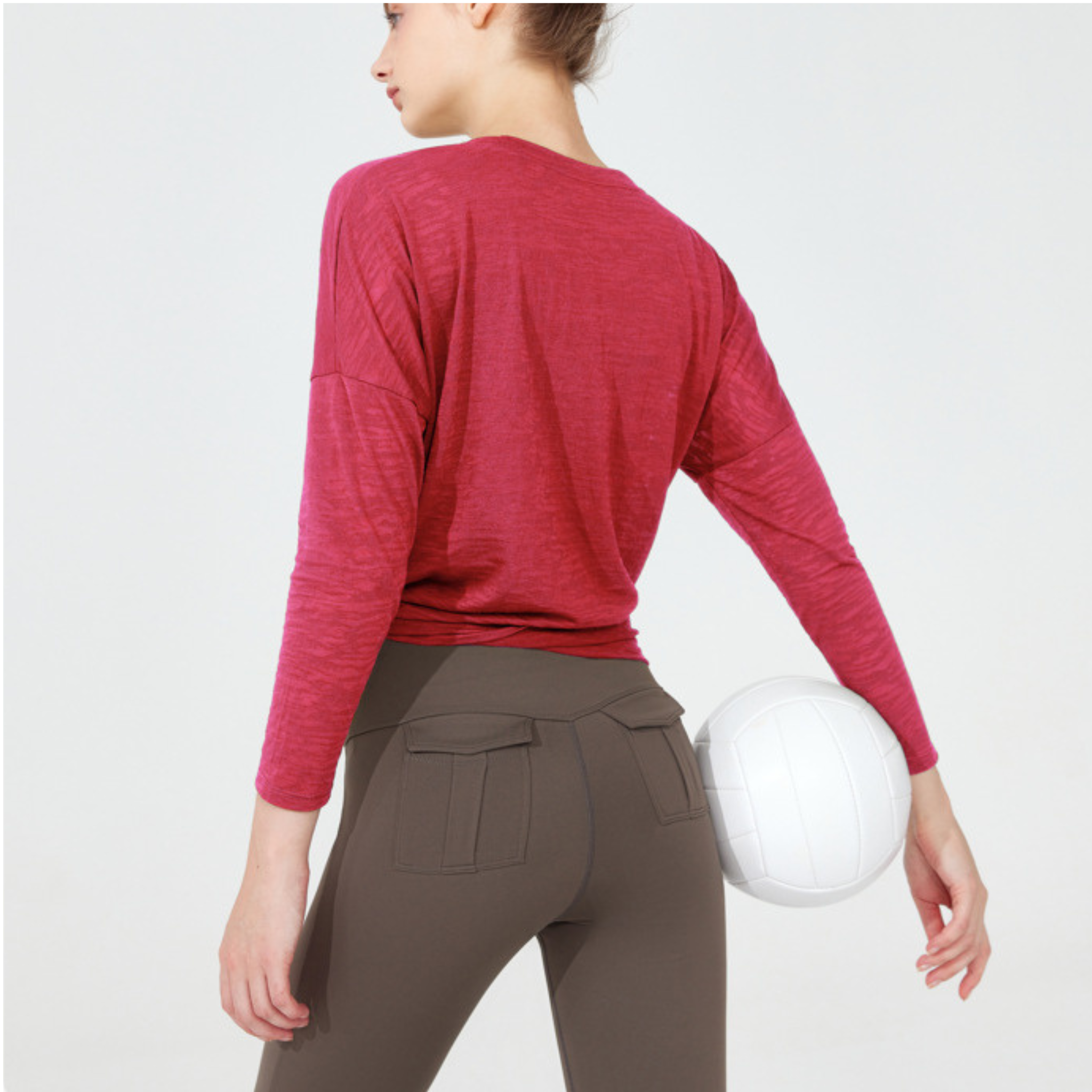 ルーズフィット サイドスリット ヨガ 長袖トップス