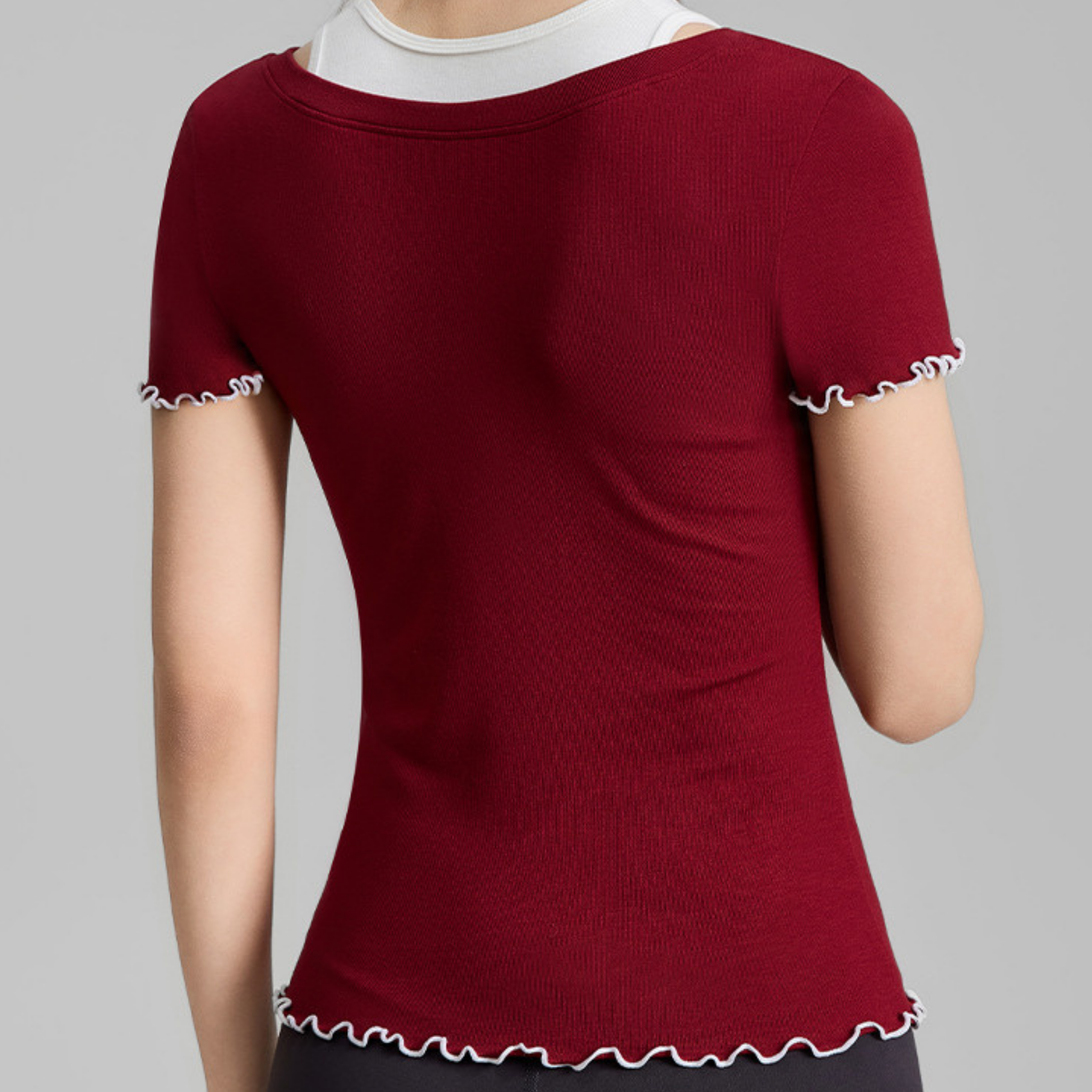 スリムフィット ツーピース フリル 半袖トップス