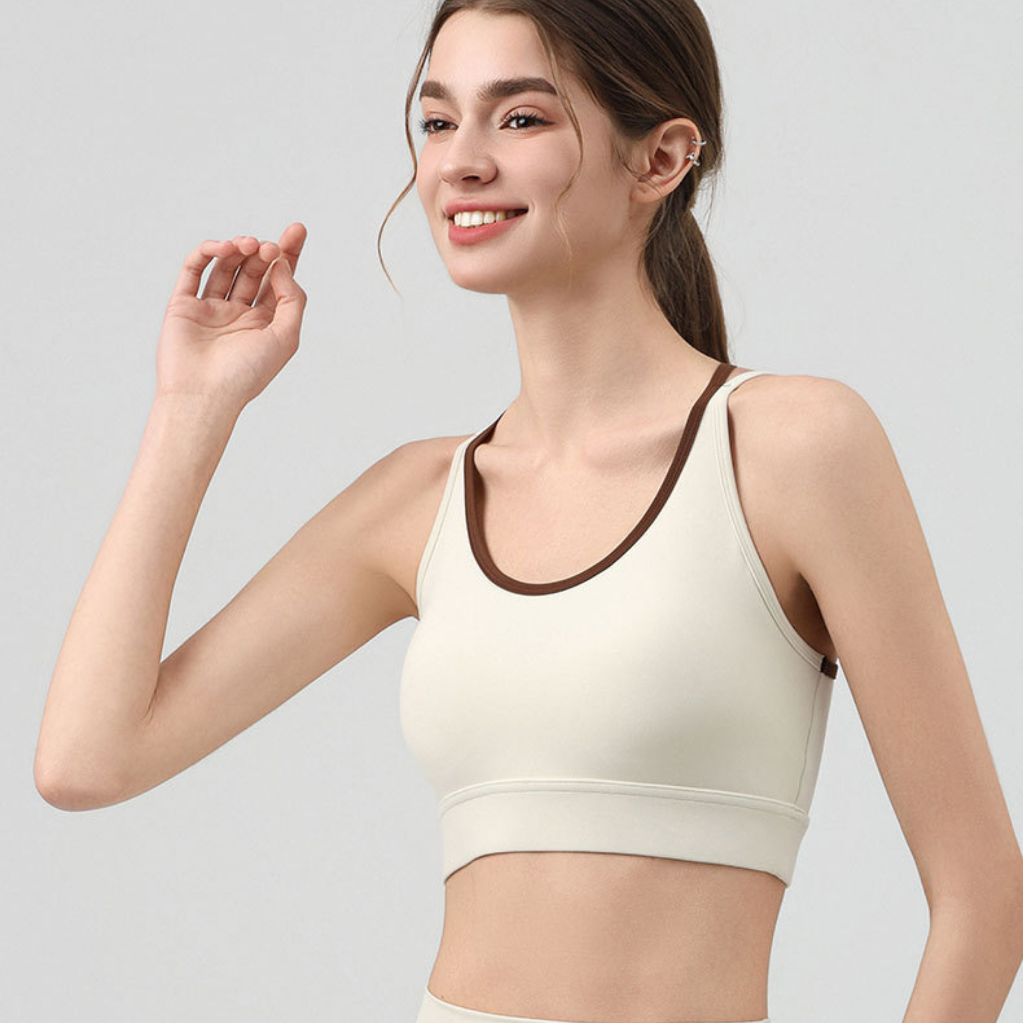 コントラストカラー ダブルストラップ スポーツブラ