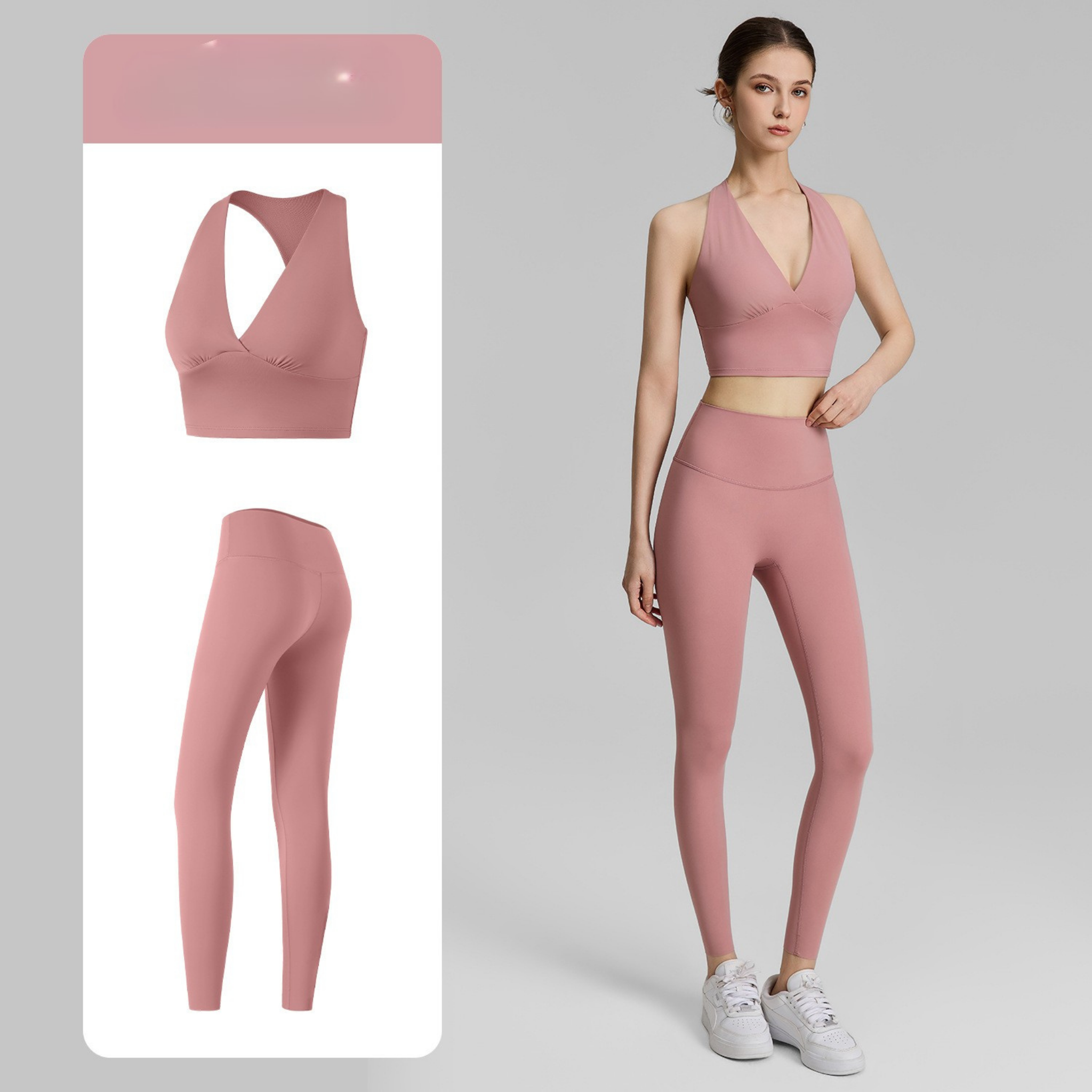 ホルターディープVネック スポーツブラ&レギンス セットアップ