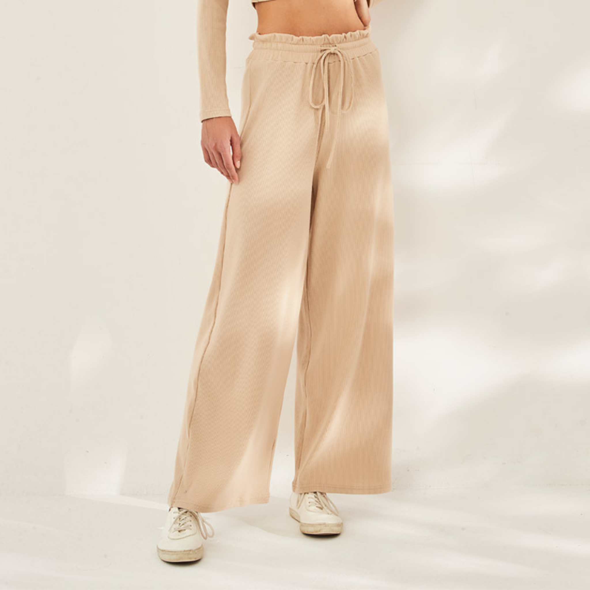 リブパンツ ゆったりロング