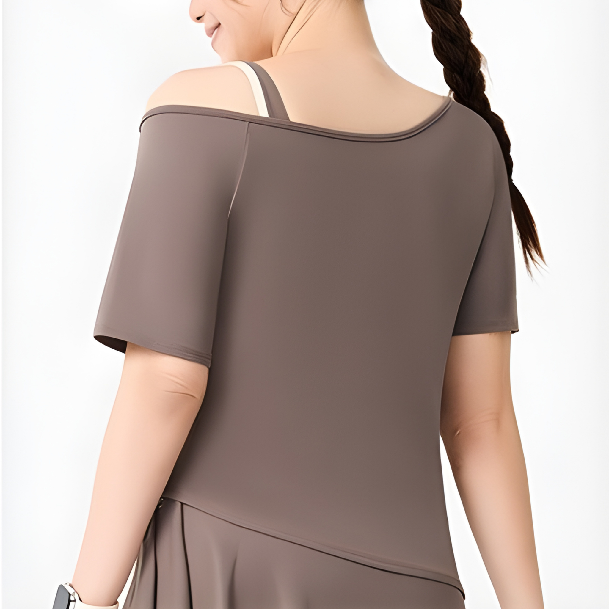 ショルダーレイヤード サイドウエストギャザー 半袖