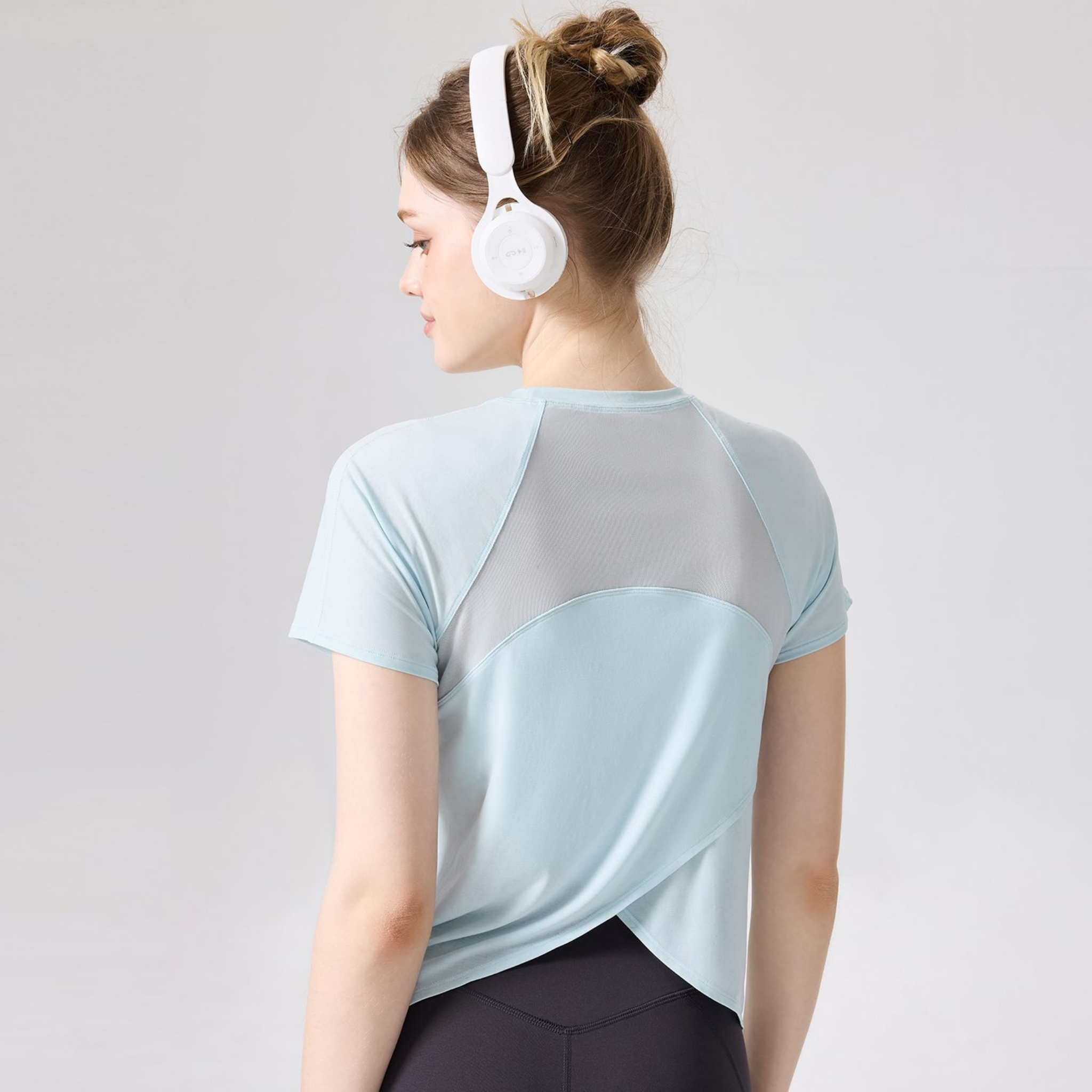 メッシュバック シンプル半袖トップス