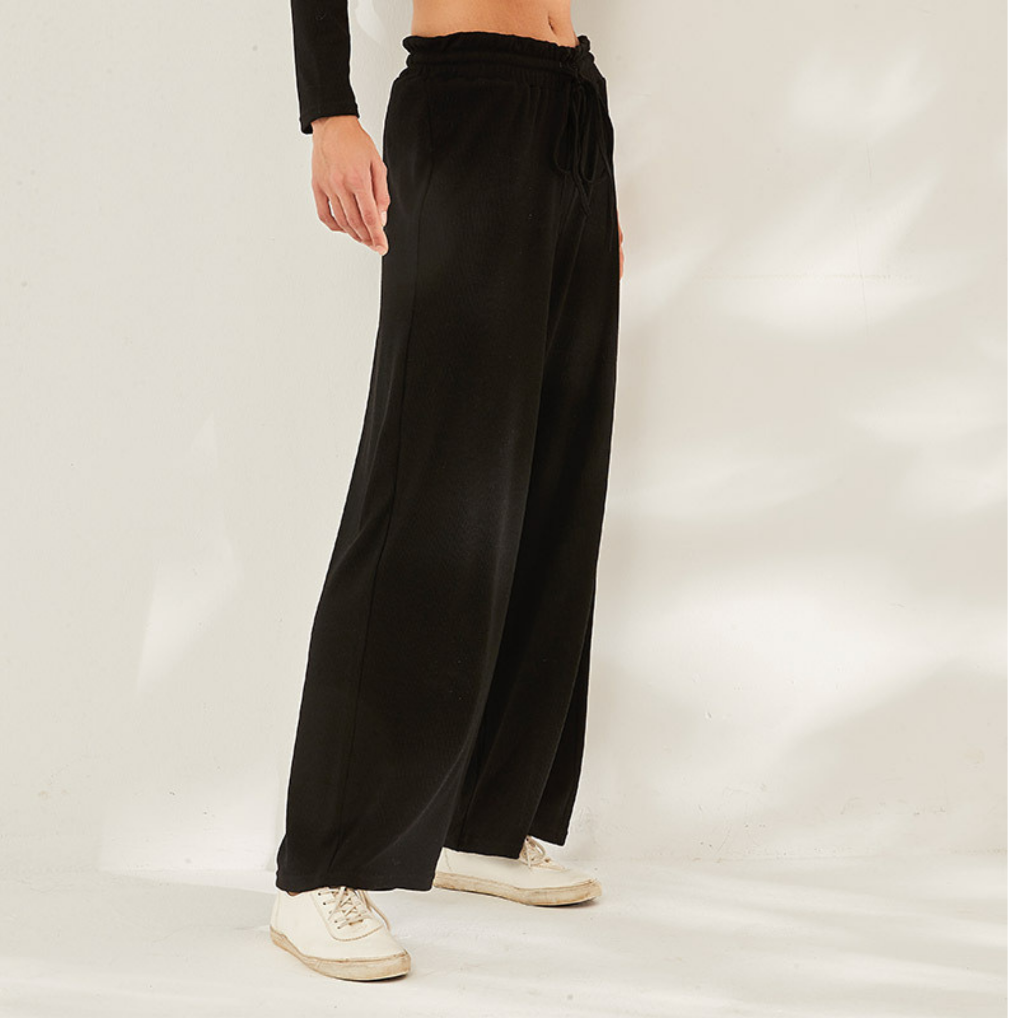 リブパンツ ゆったりロング