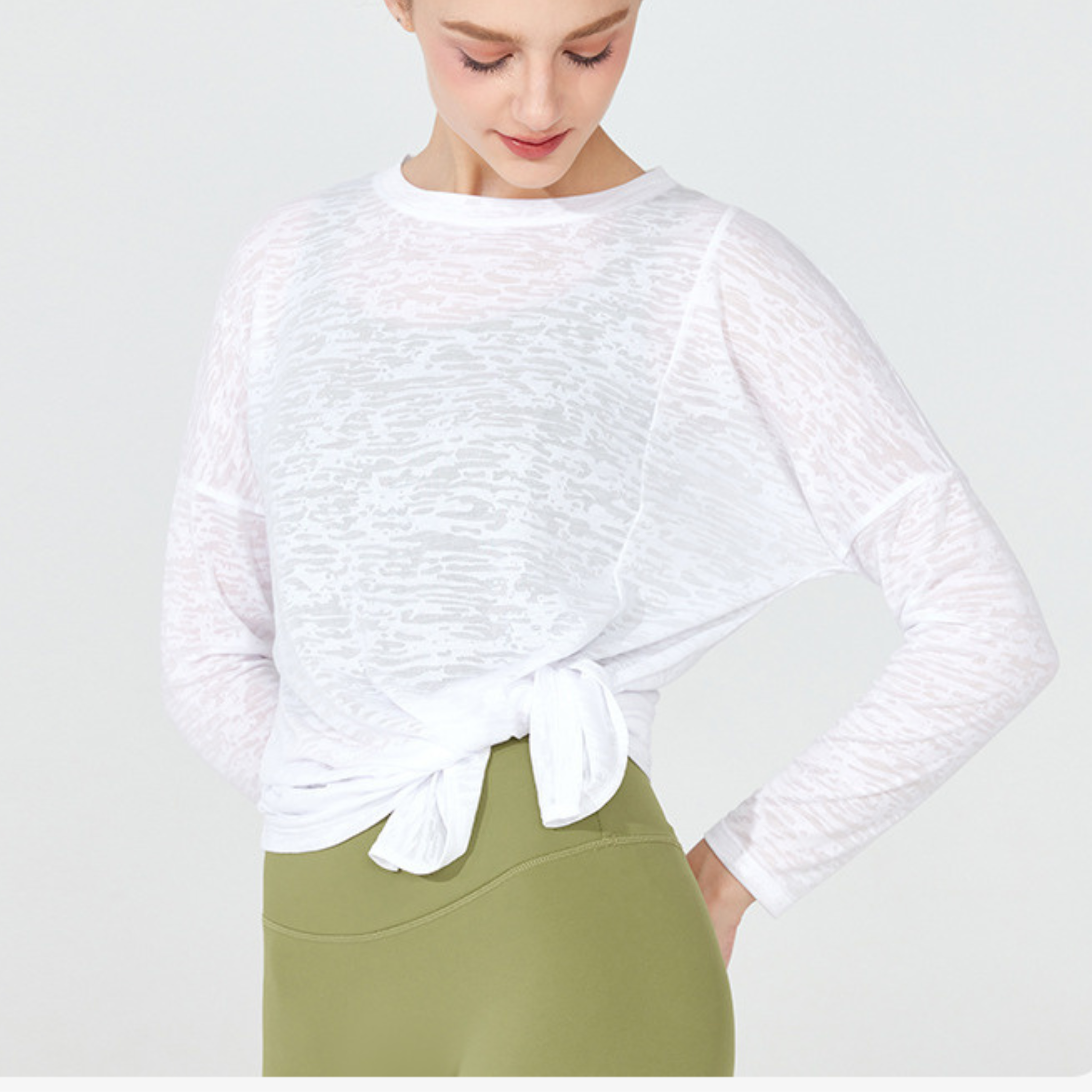 ルーズフィット サイドスリット ヨガ 長袖トップス