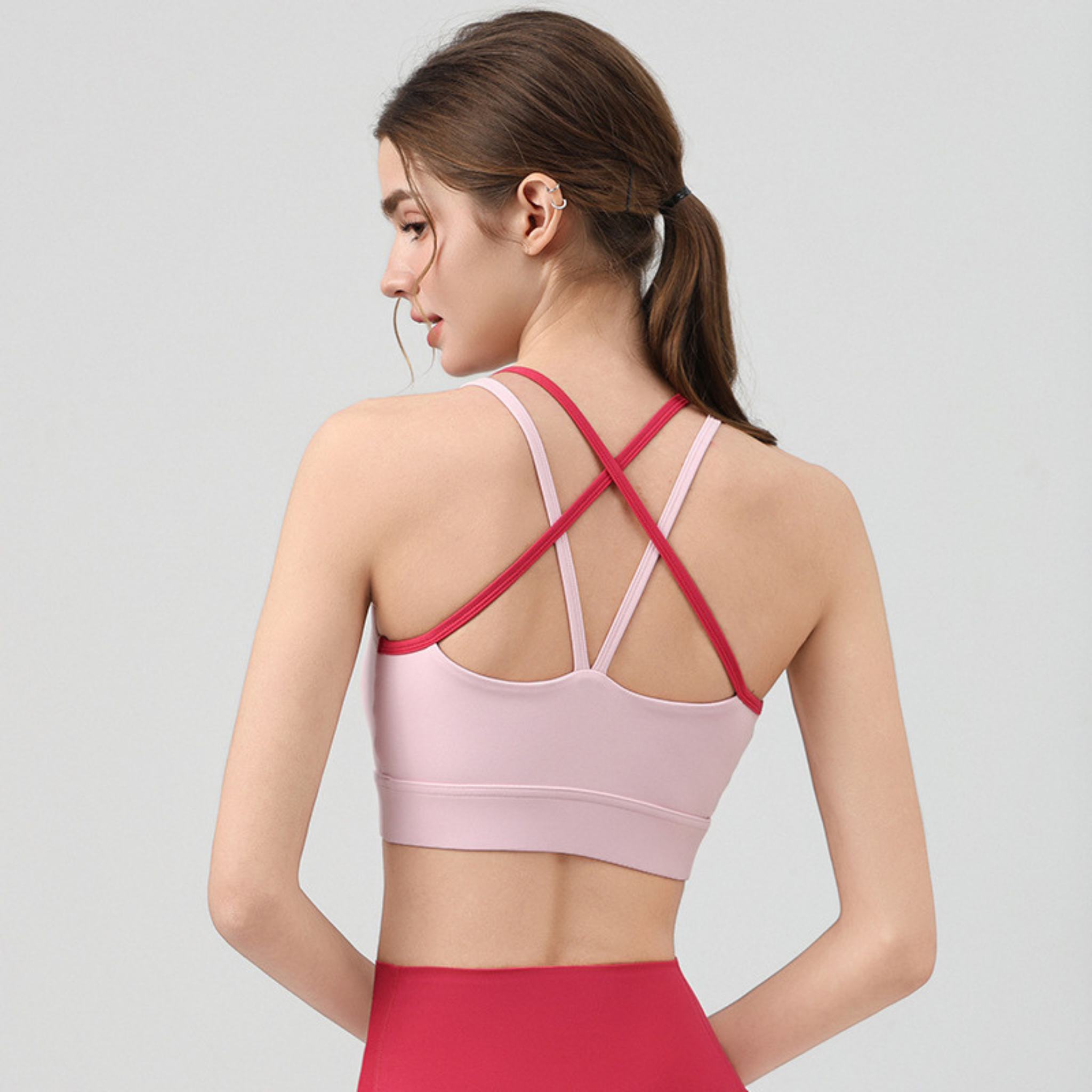 コントラストカラー ダブルストラップ スポーツブラ