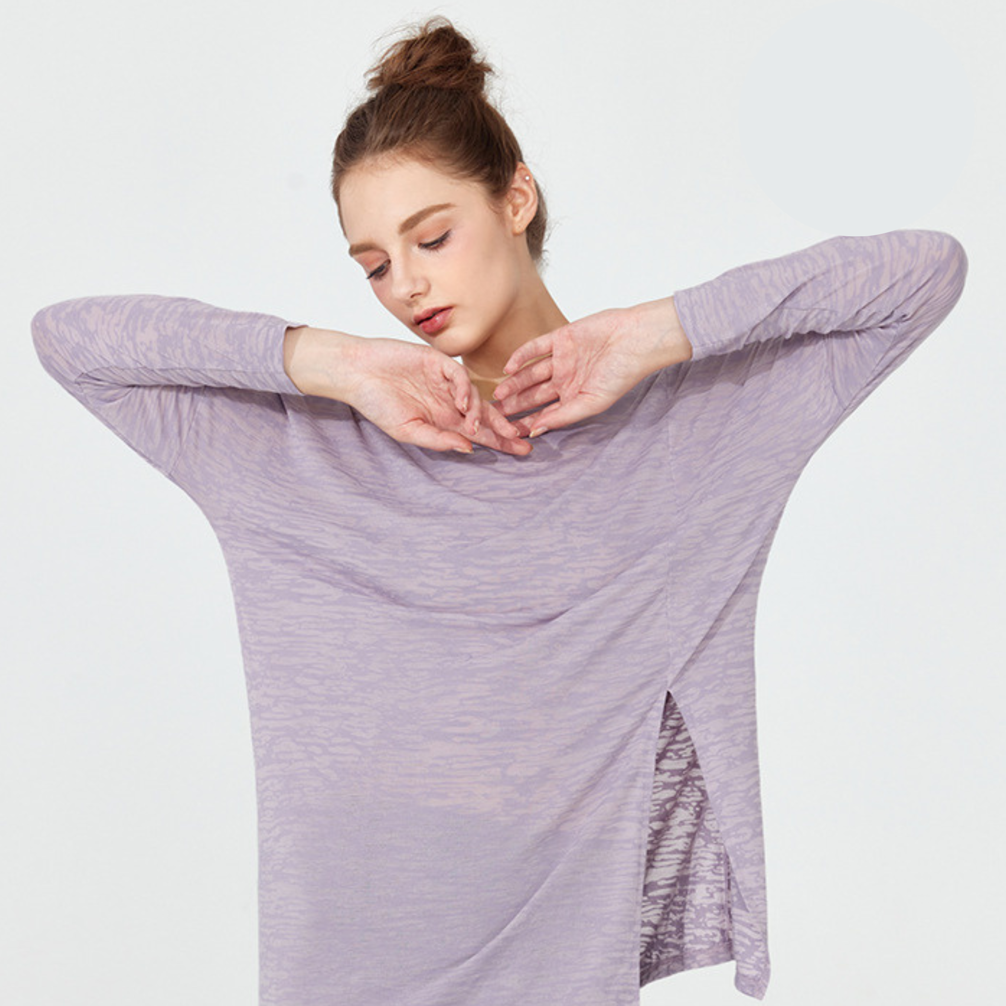 ルーズフィット サイドスリット ヨガ 長袖トップス