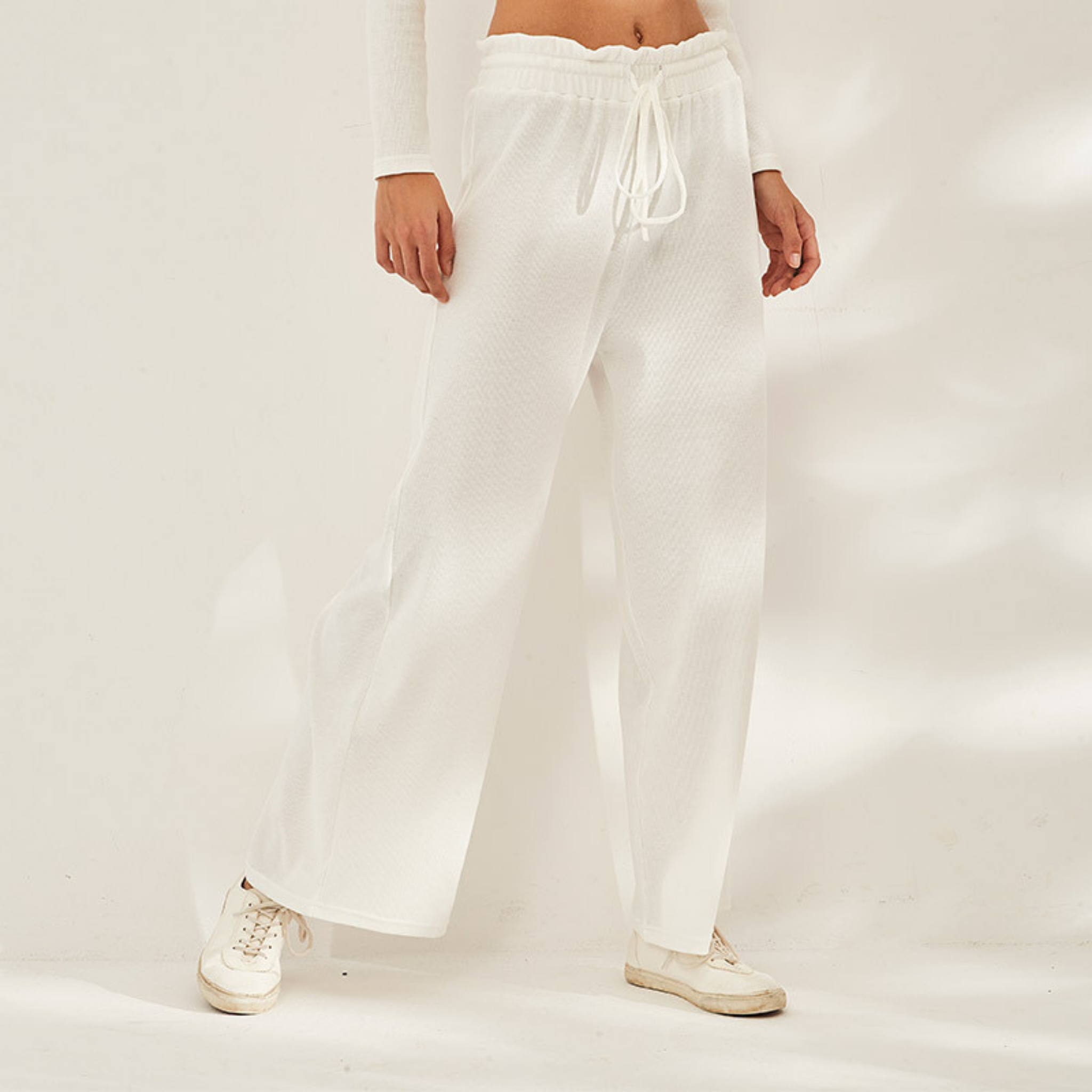 リブパンツ ゆったりロング