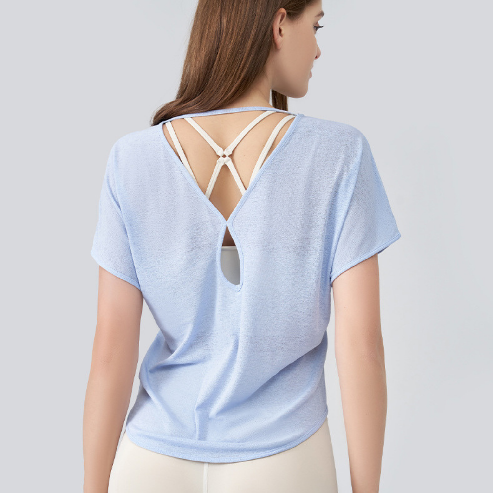 トライアングル バックオープン スリム 半袖Tシャツ