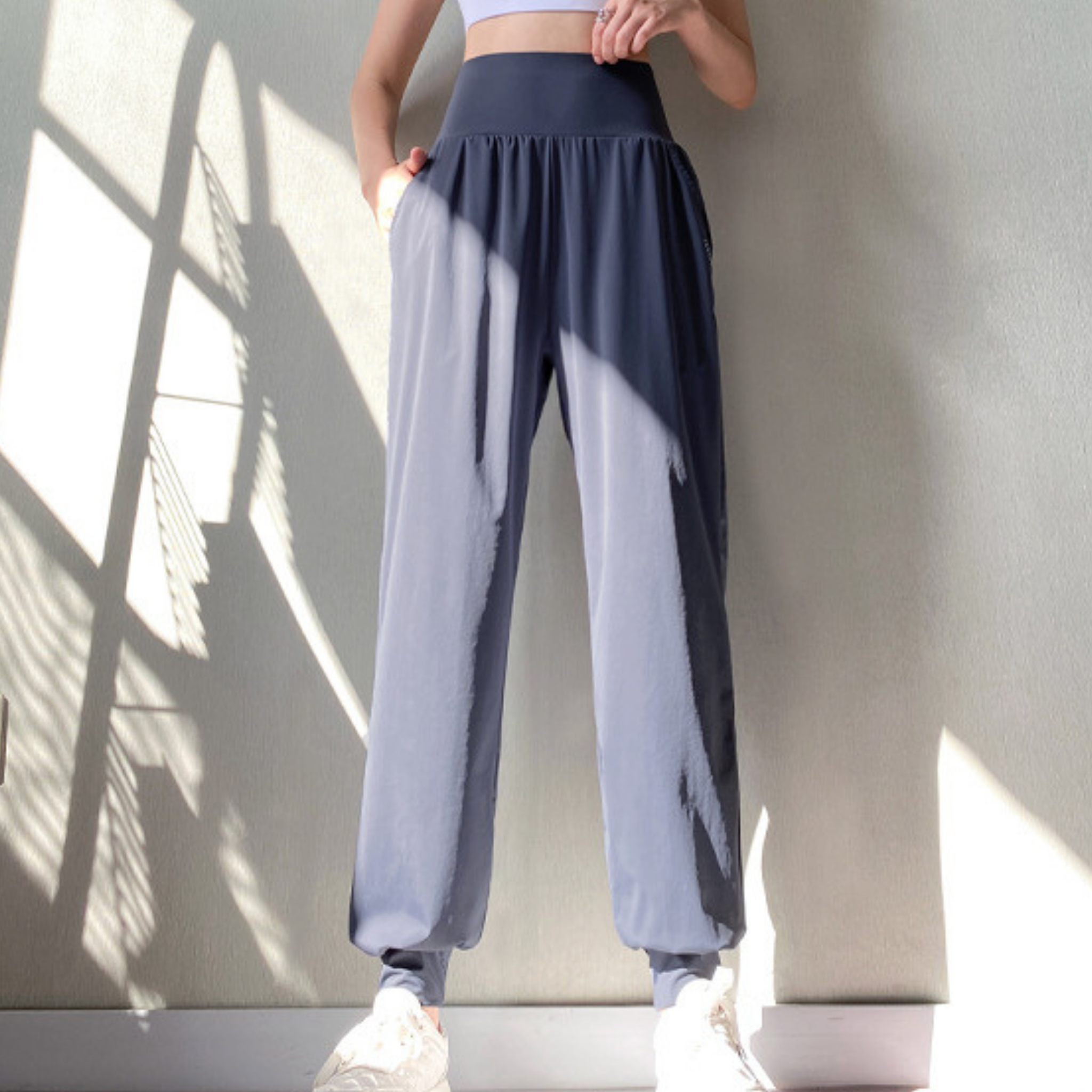 接触冷感 ハイウエスト ストレッチロングパンツ