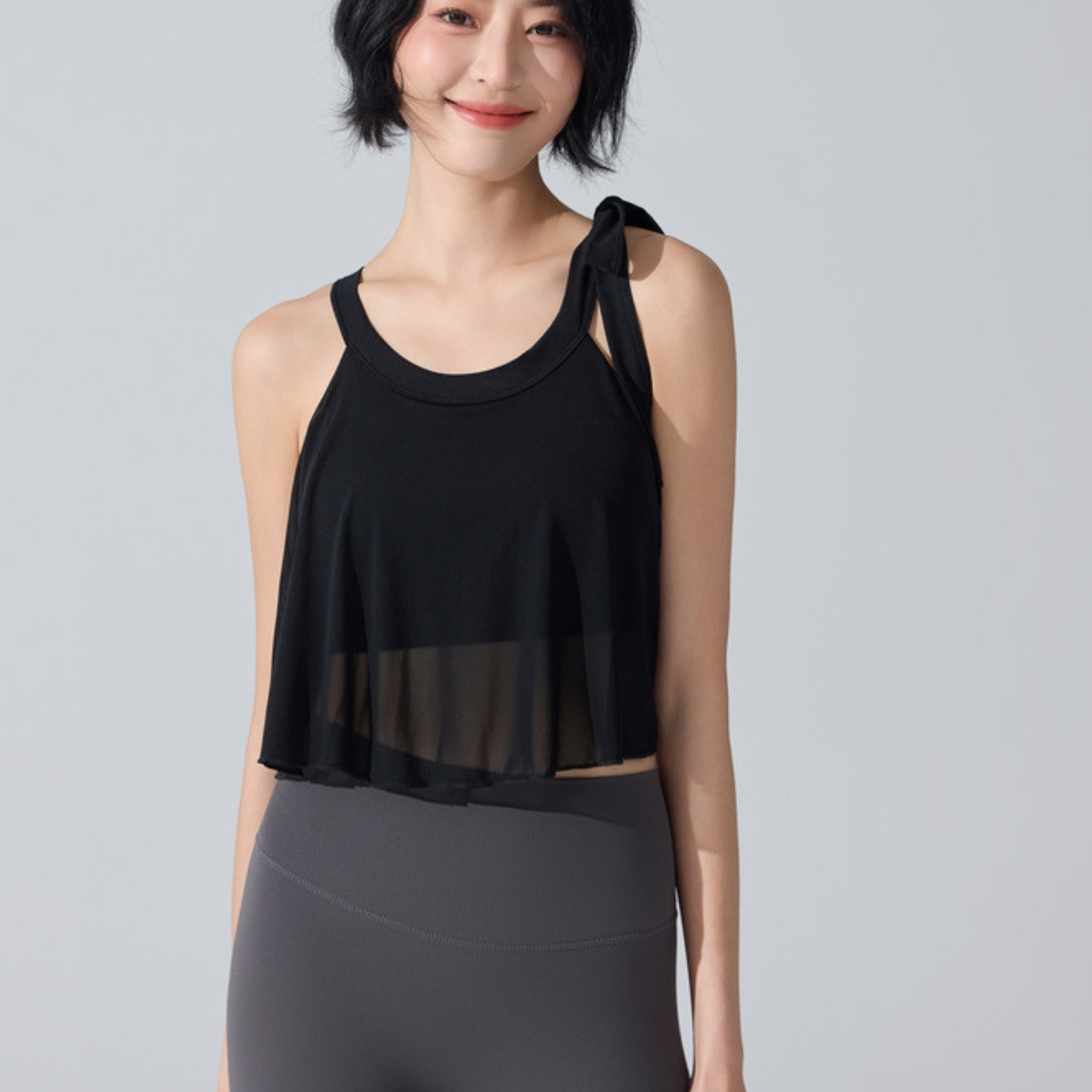 シアーフリル リボン付き タンクトップ