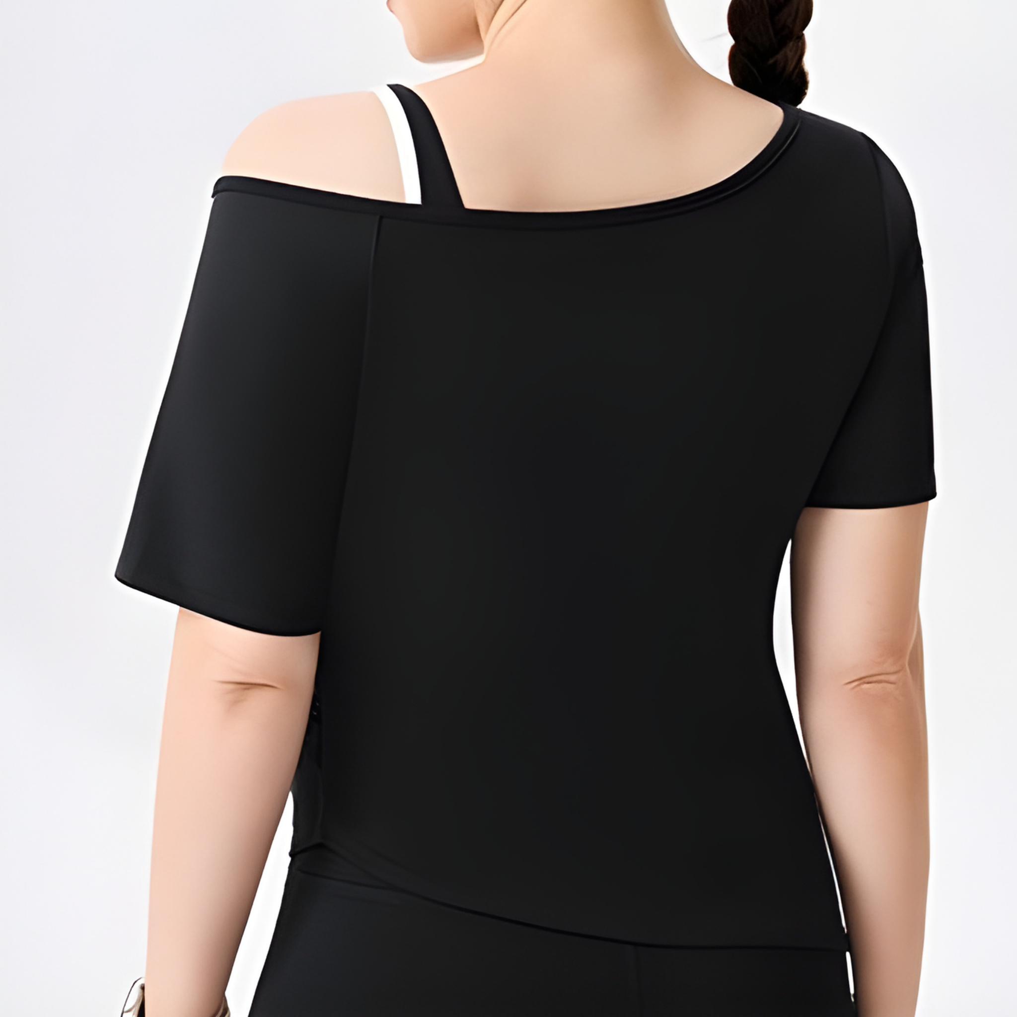 ショルダーレイヤード サイドウエストギャザー 半袖