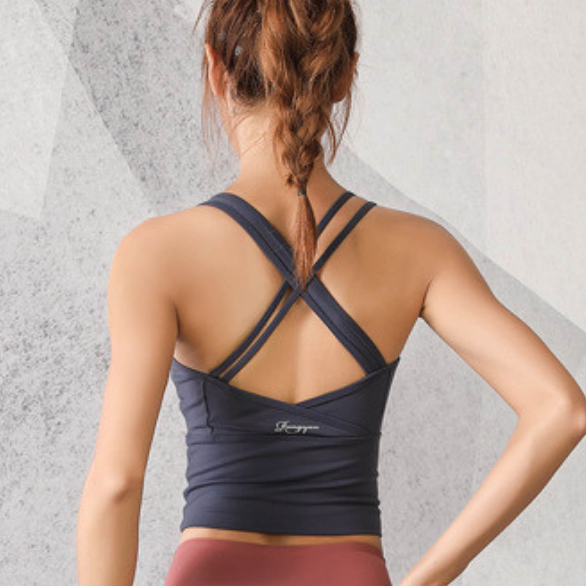 幅広アンダー クロスバックショルダー スポーツブラ