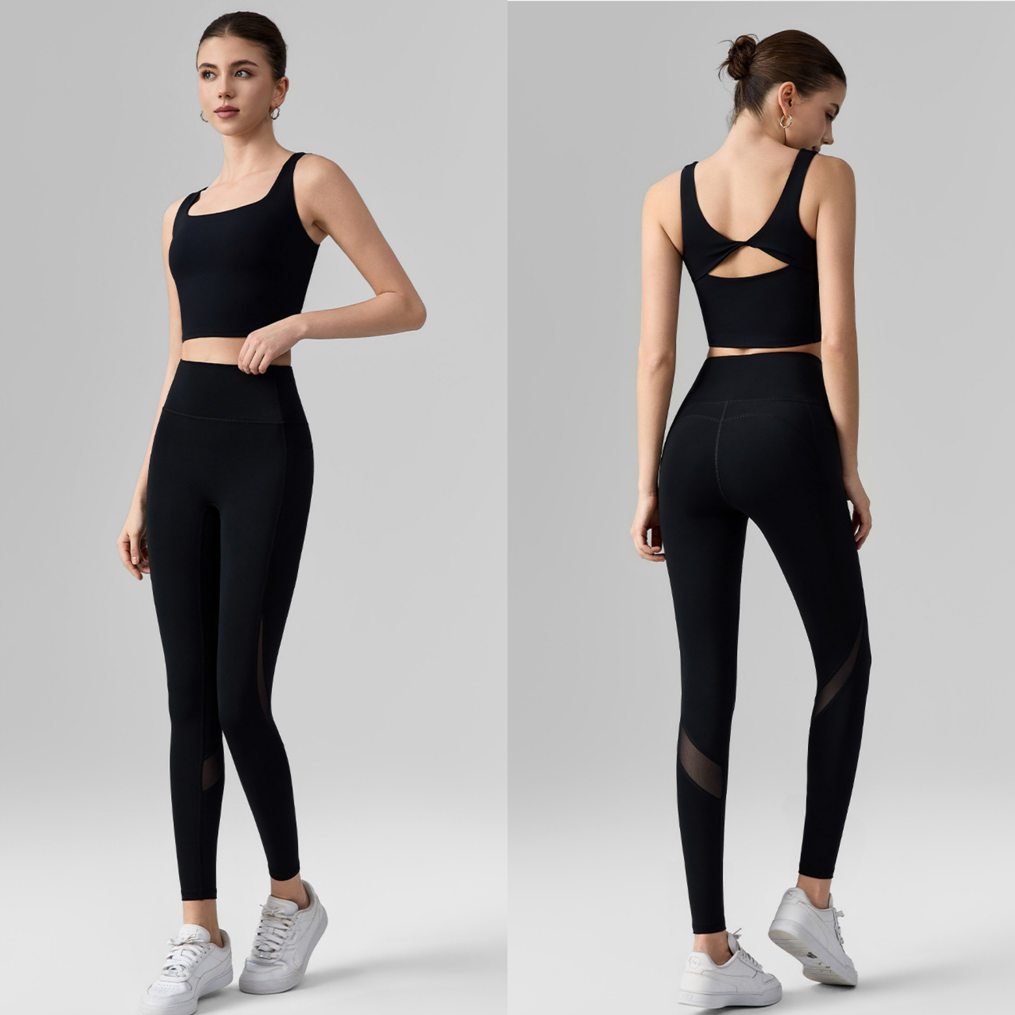 バックツイスト スポーツブラ&メッシュスラッシュ レギンス セット