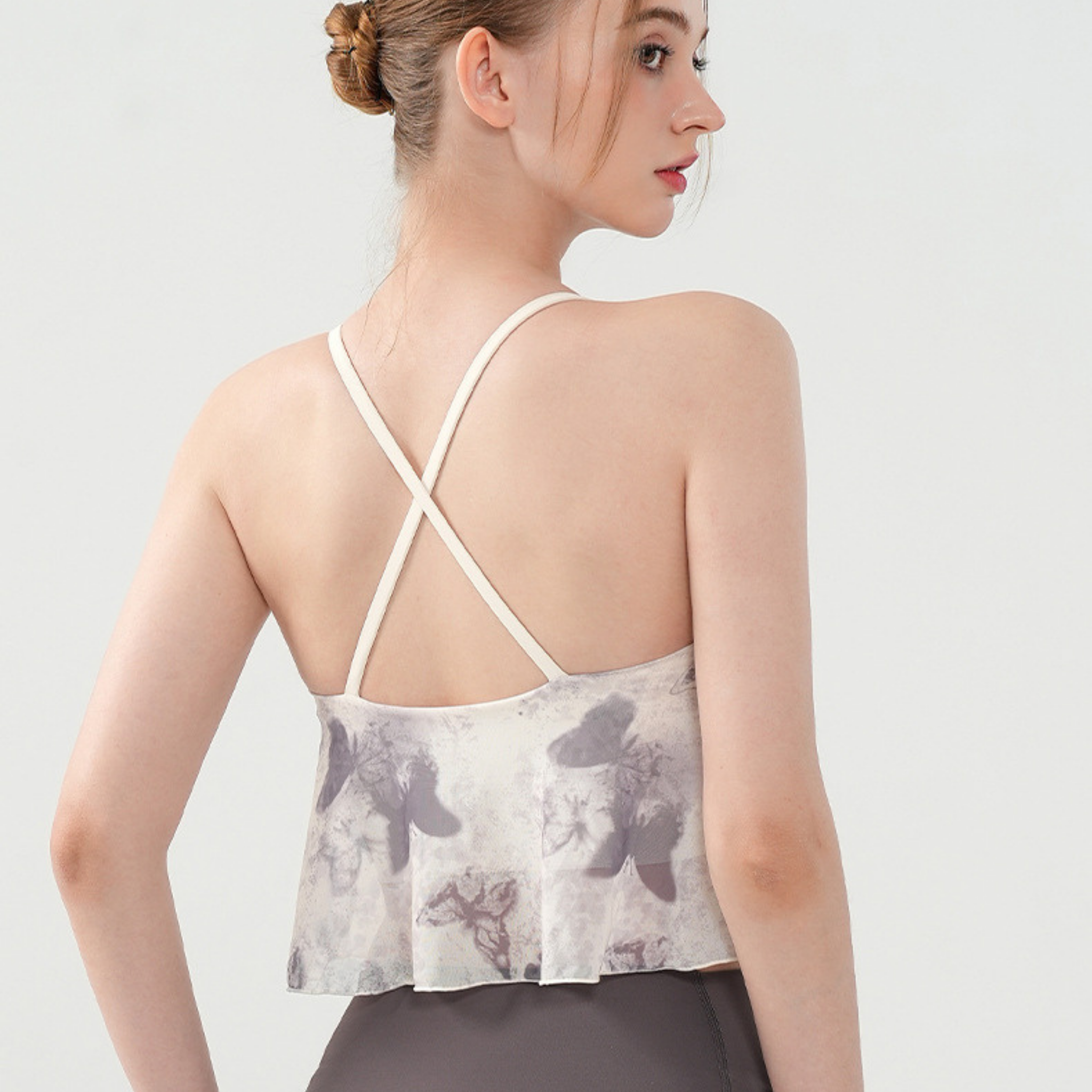 胸パッド付 クロスバック フリルブラキャミソール