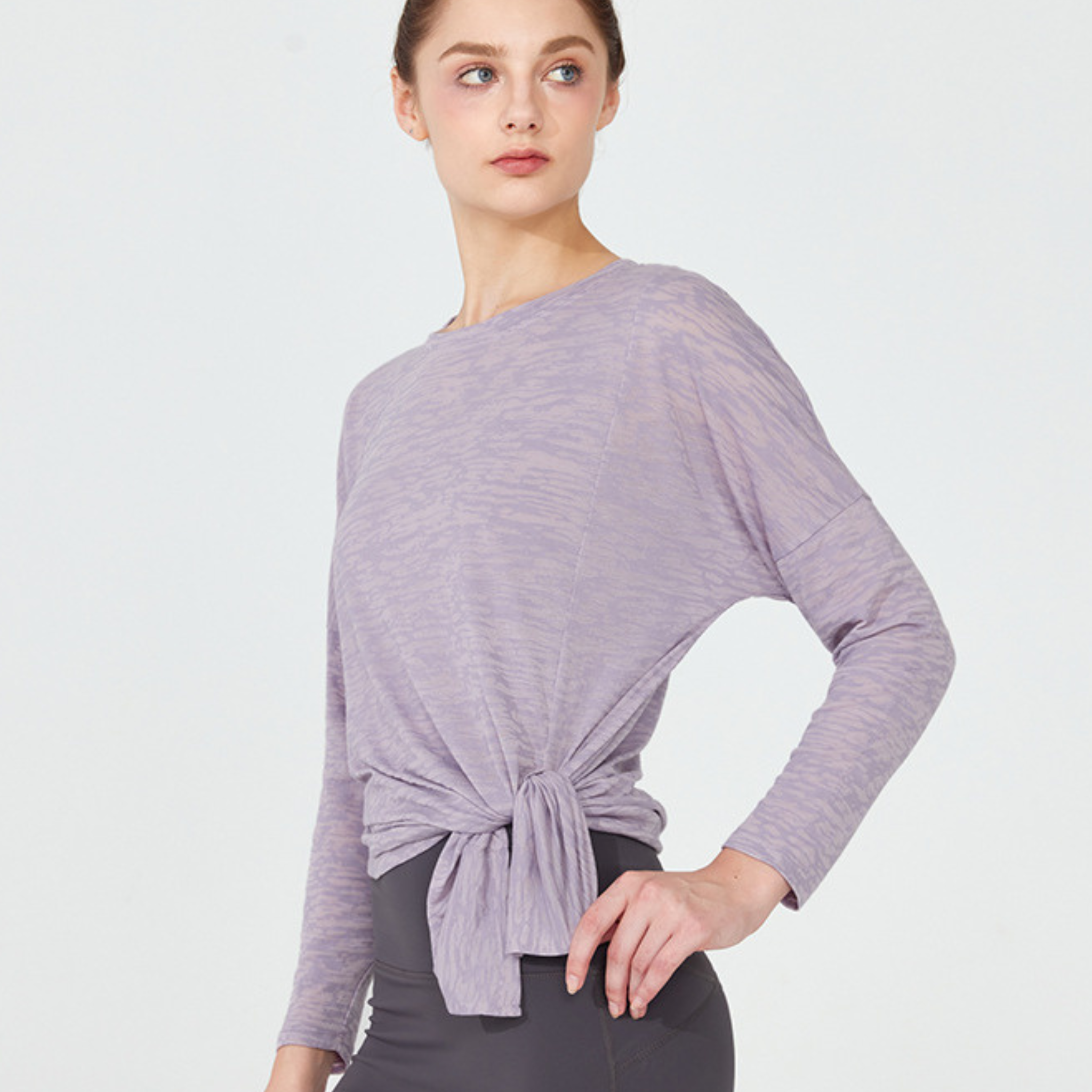 ルーズフィット サイドスリット ヨガ 長袖トップス