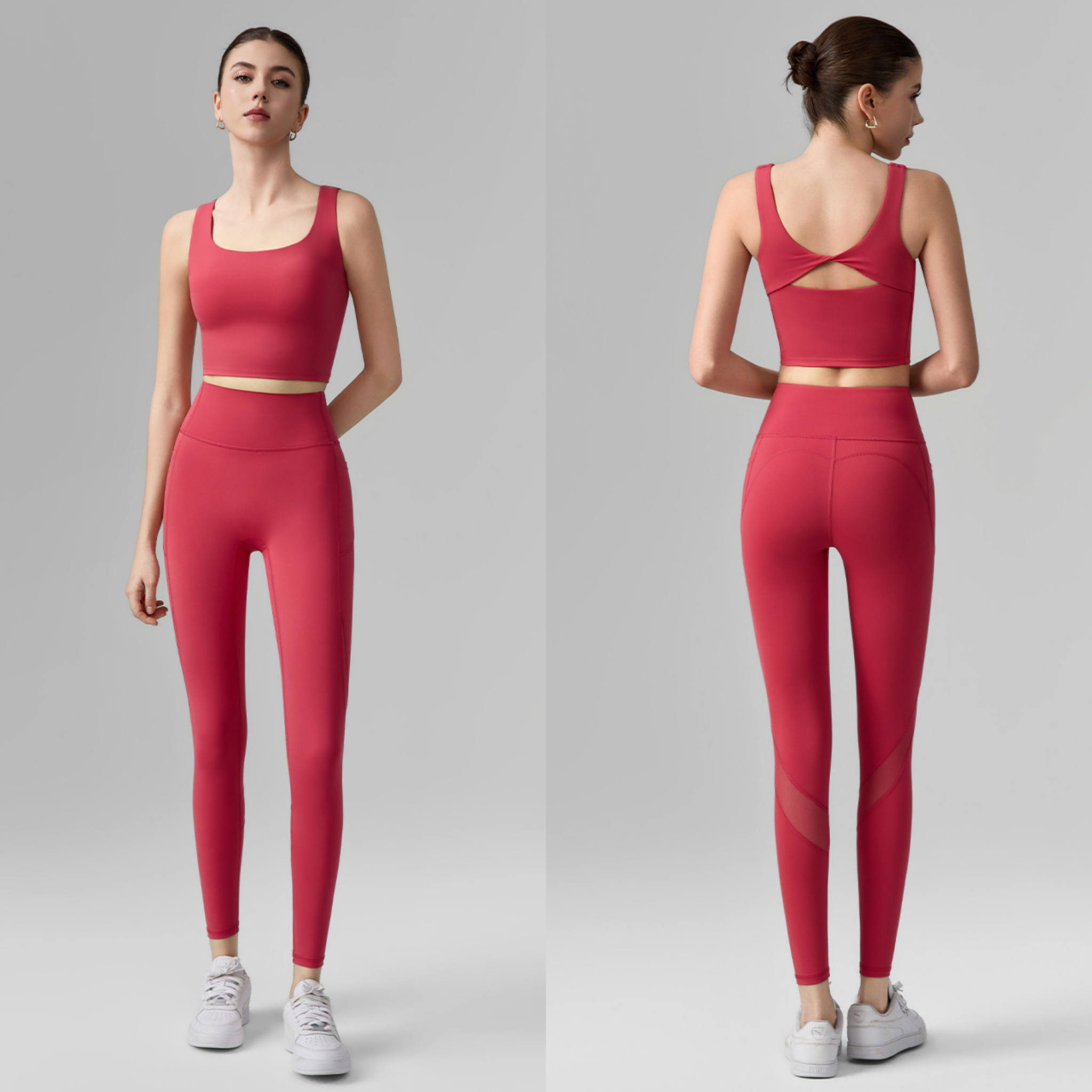 バックツイスト スポーツブラ&メッシュスラッシュ レギンス セット