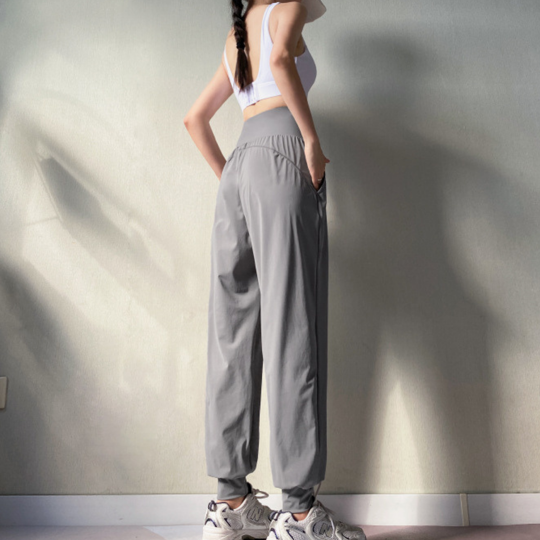 接触冷感 ハイウエスト ストレッチロングパンツ