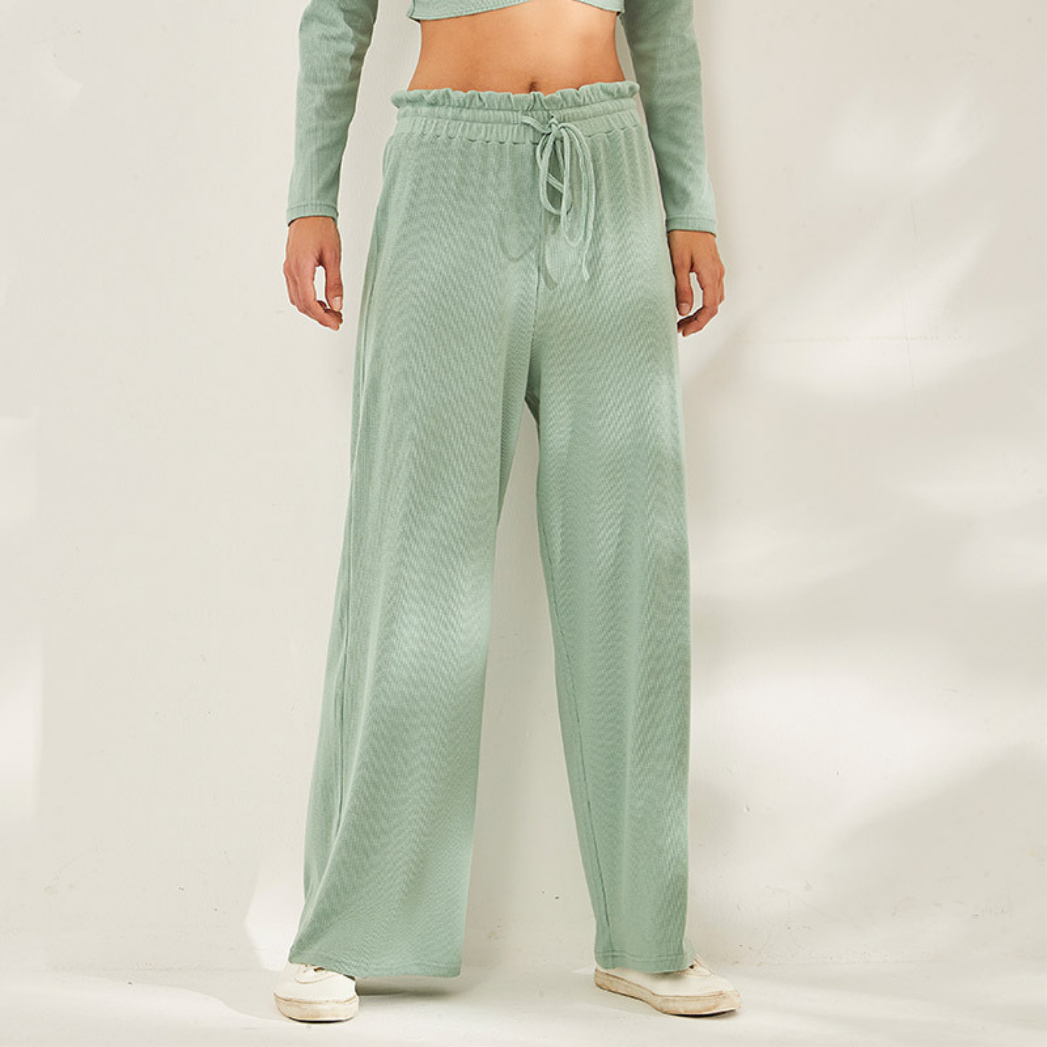 リブパンツ ゆったりロング