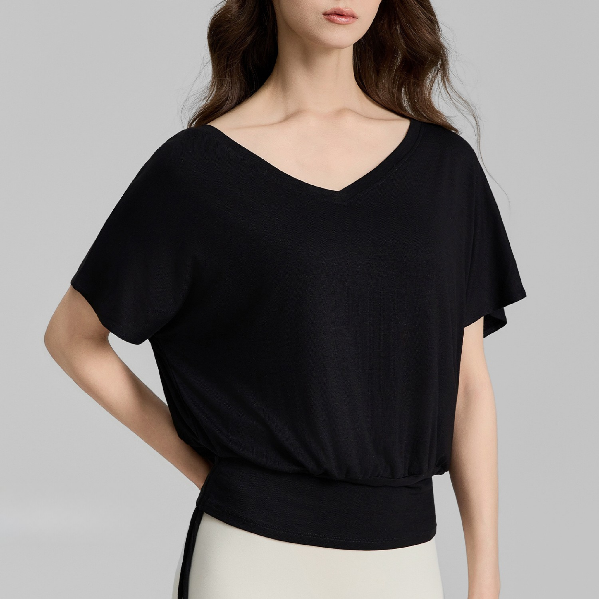 ウイングスリーブ ドローストリング 半袖トップス