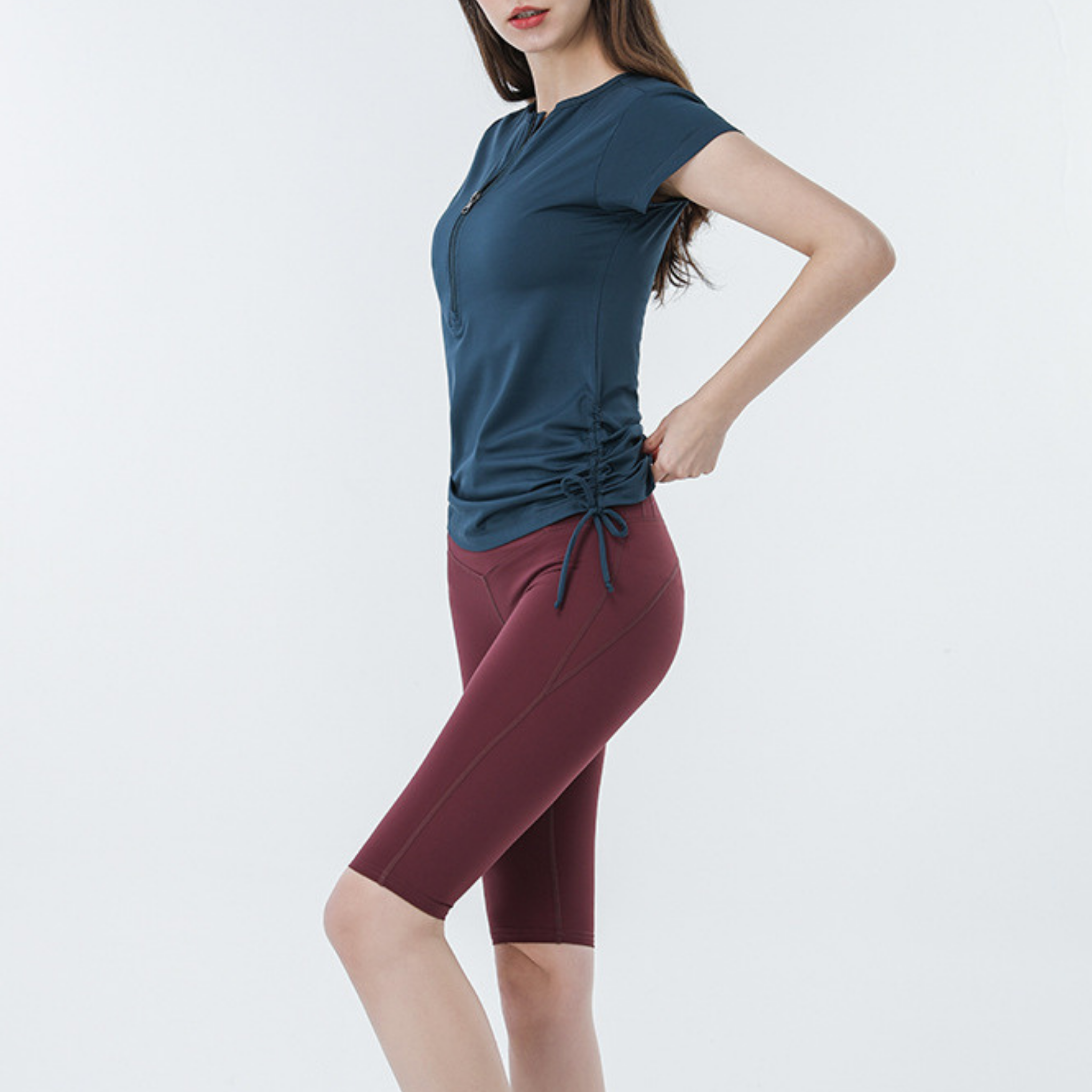 フロントジップ タイトドローストリング Tシャツ