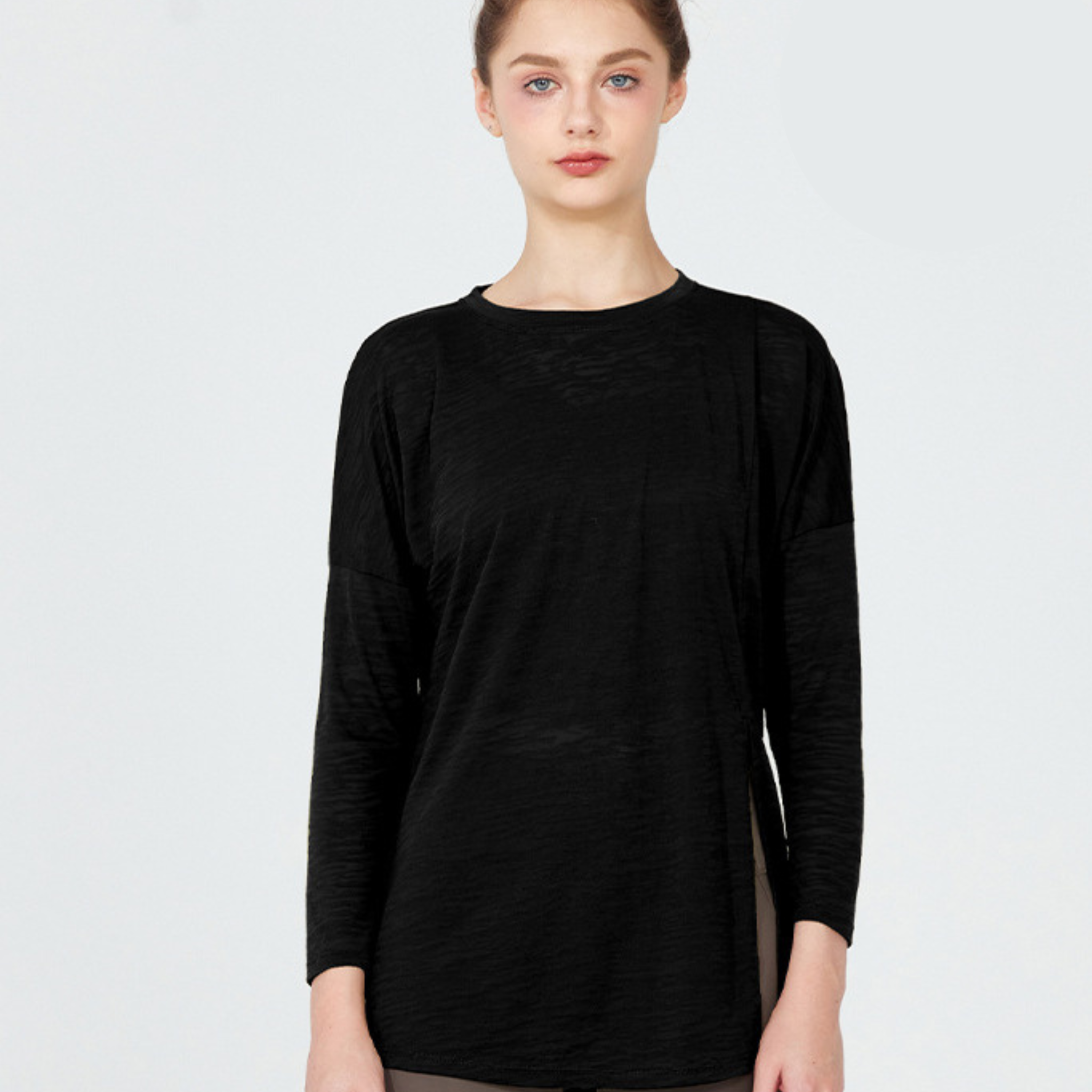 ルーズフィット サイドスリット ヨガ 長袖トップス