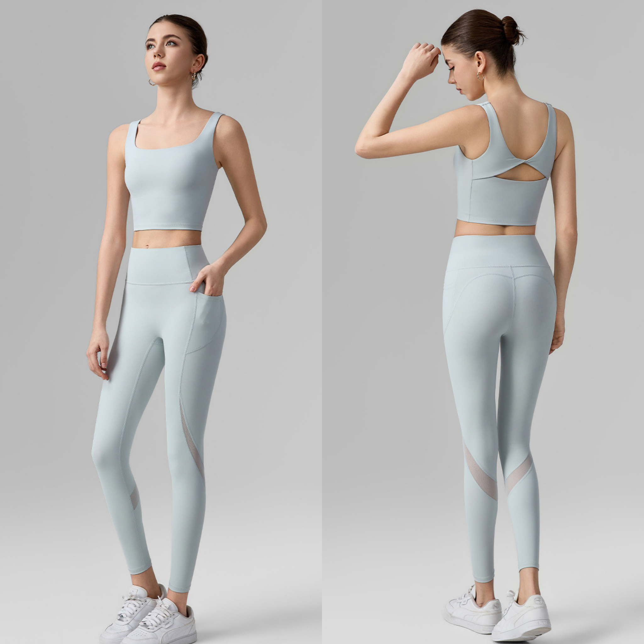 バックツイスト スポーツブラ&メッシュスラッシュ レギンス セット