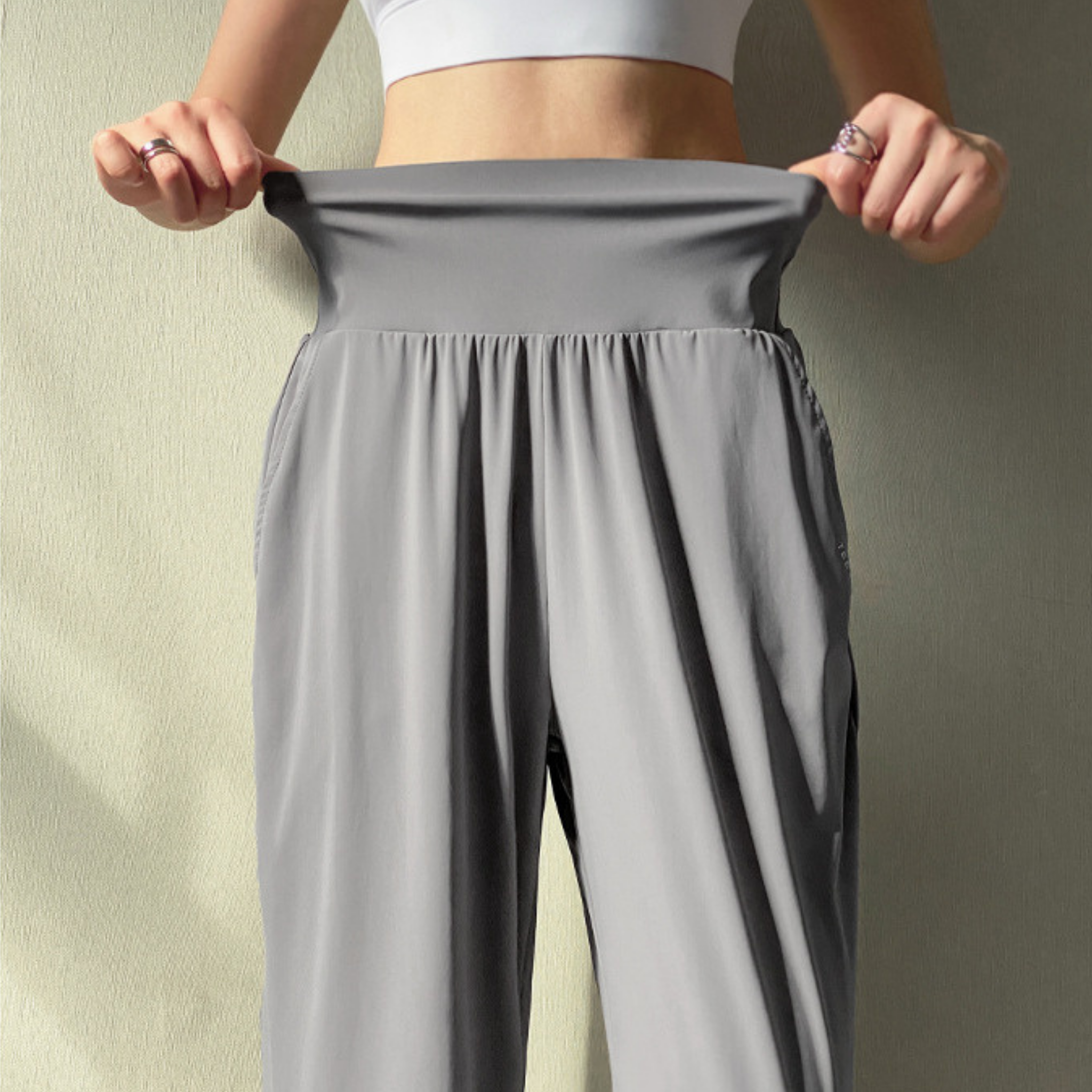 接触冷感 ハイウエスト ストレッチロングパンツ