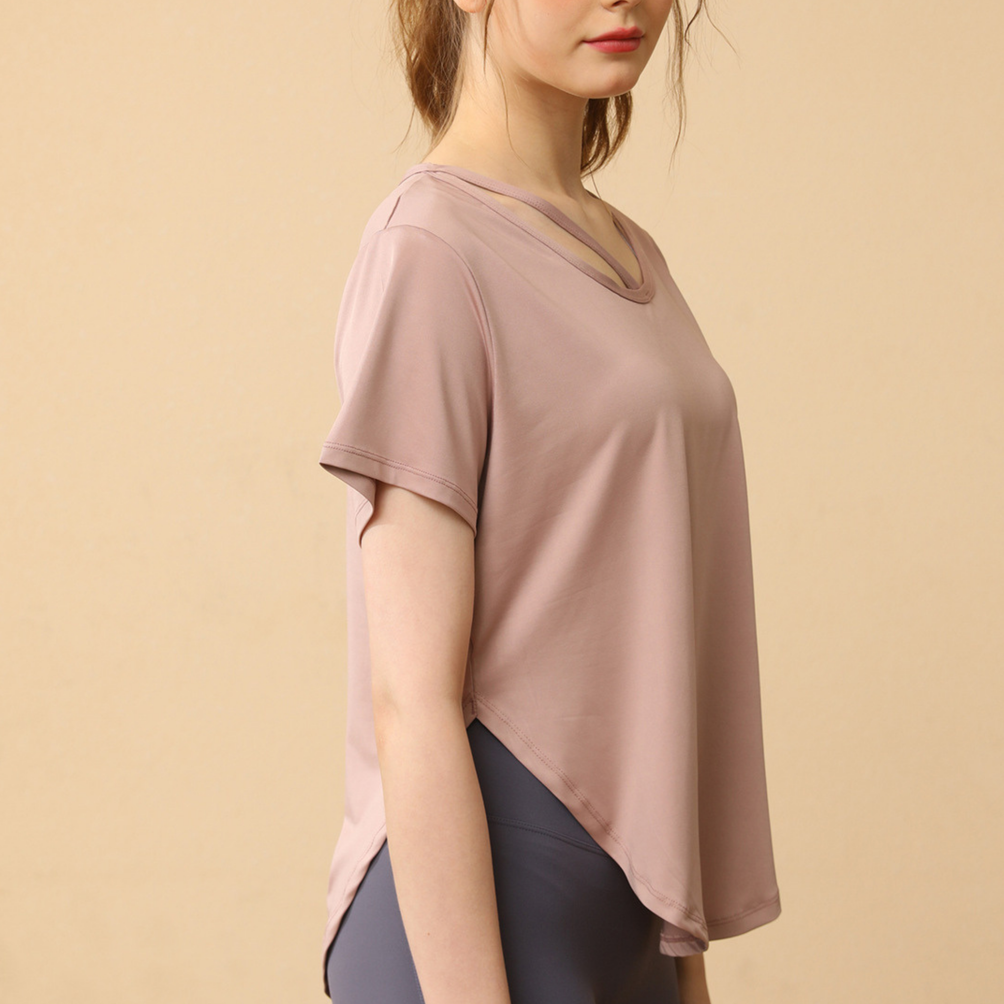 リラックスフィット サイドスリット ヨガ Tシャツ S~3XL