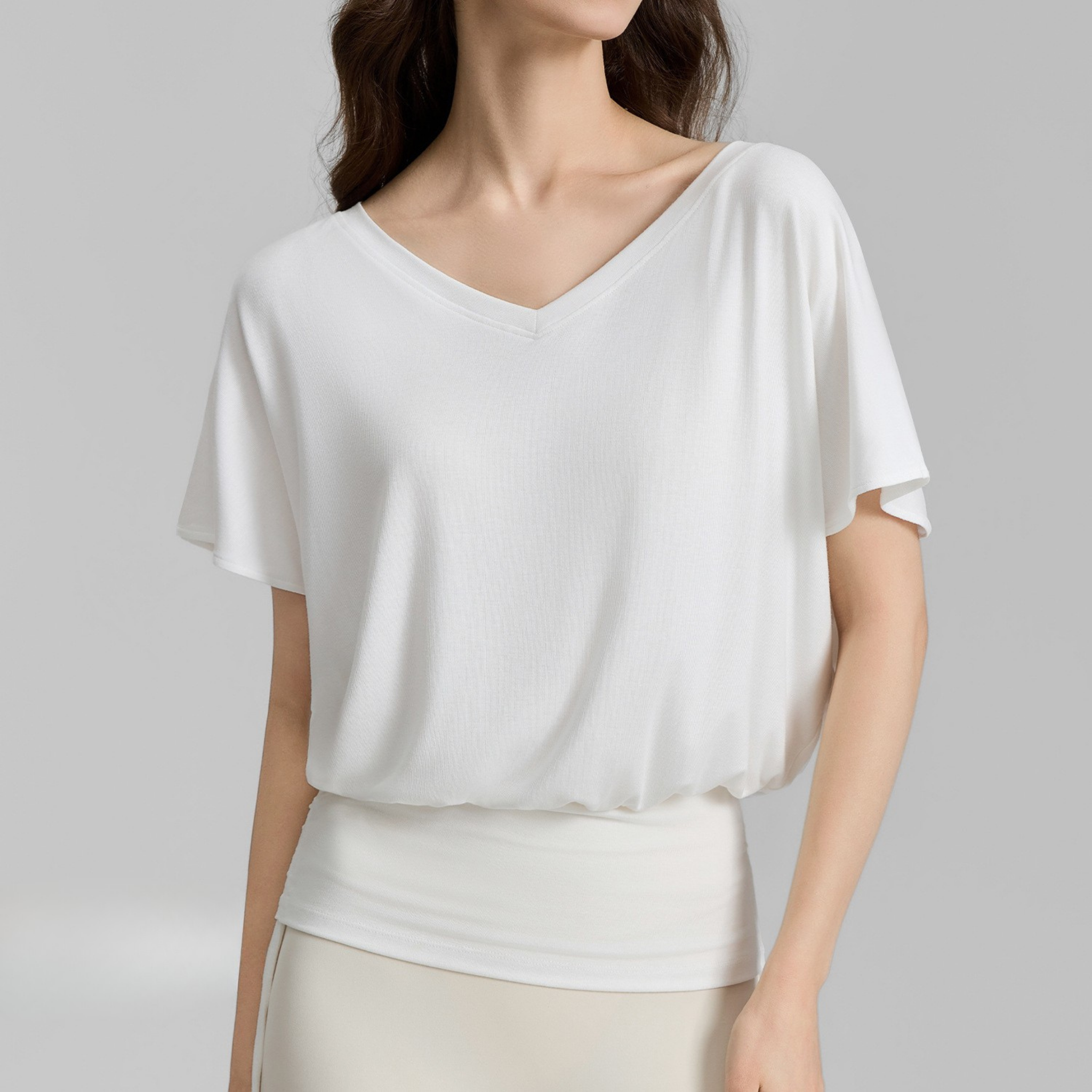 ウイングスリーブ ドローストリング 半袖トップス