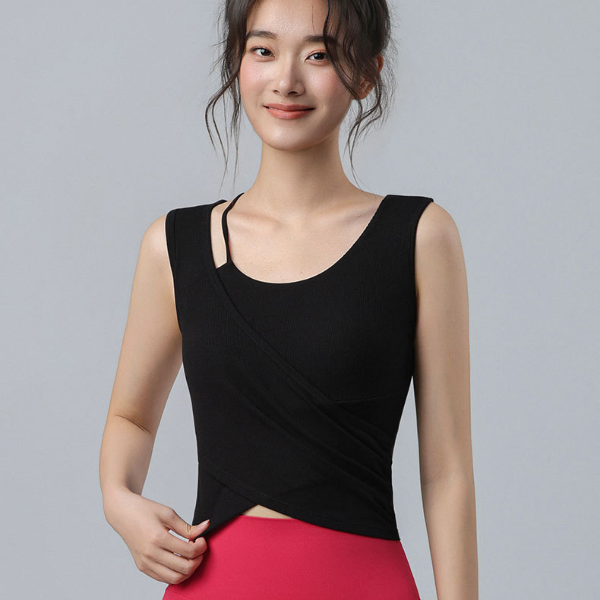 アシンメトリー 胸パッド付 タンクトップ