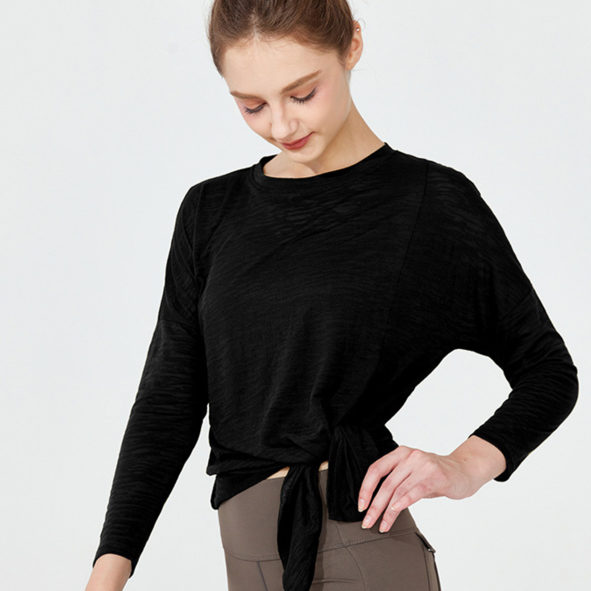 ルーズフィット サイドスリット ヨガ 長袖トップス