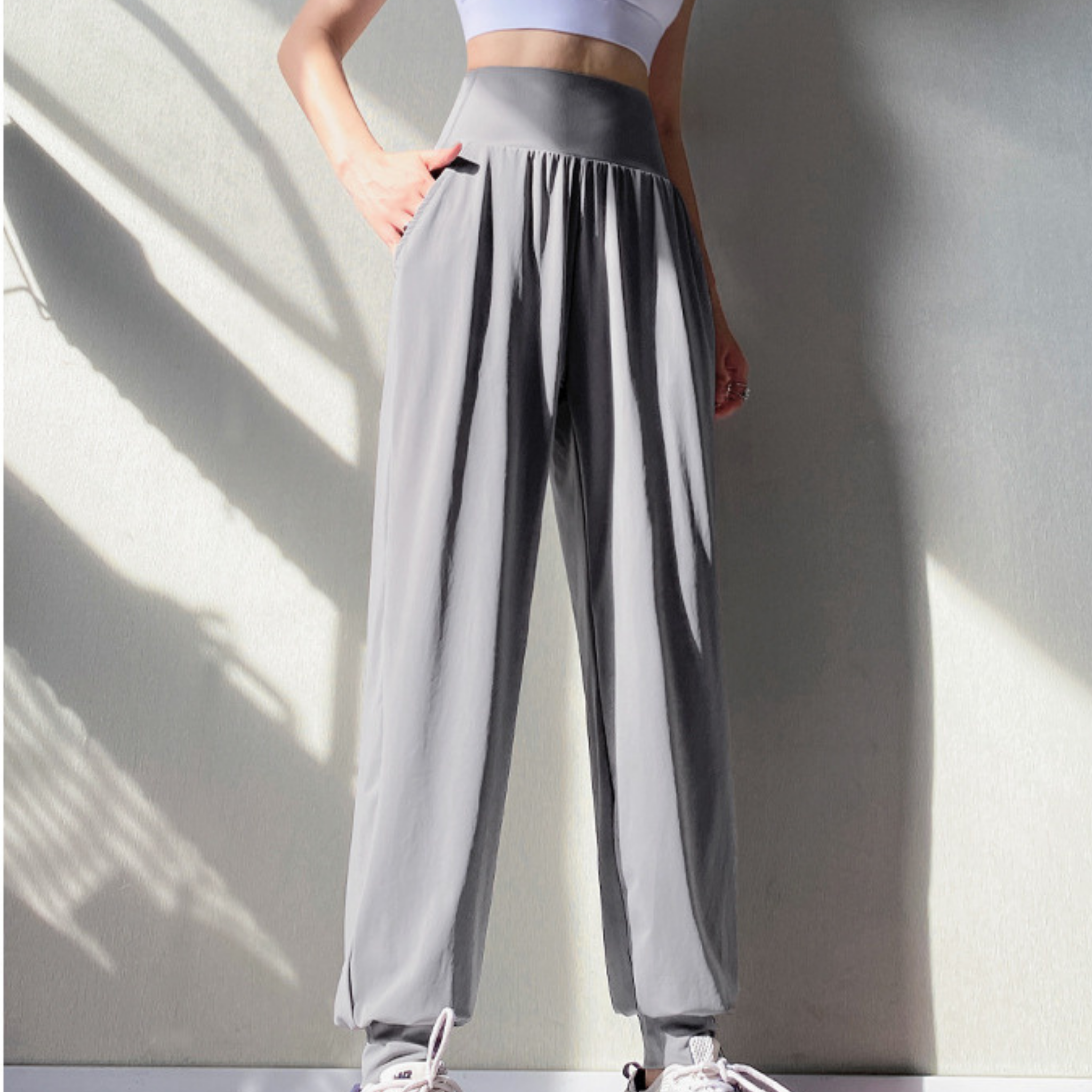 接触冷感 ハイウエスト ストレッチロングパンツ