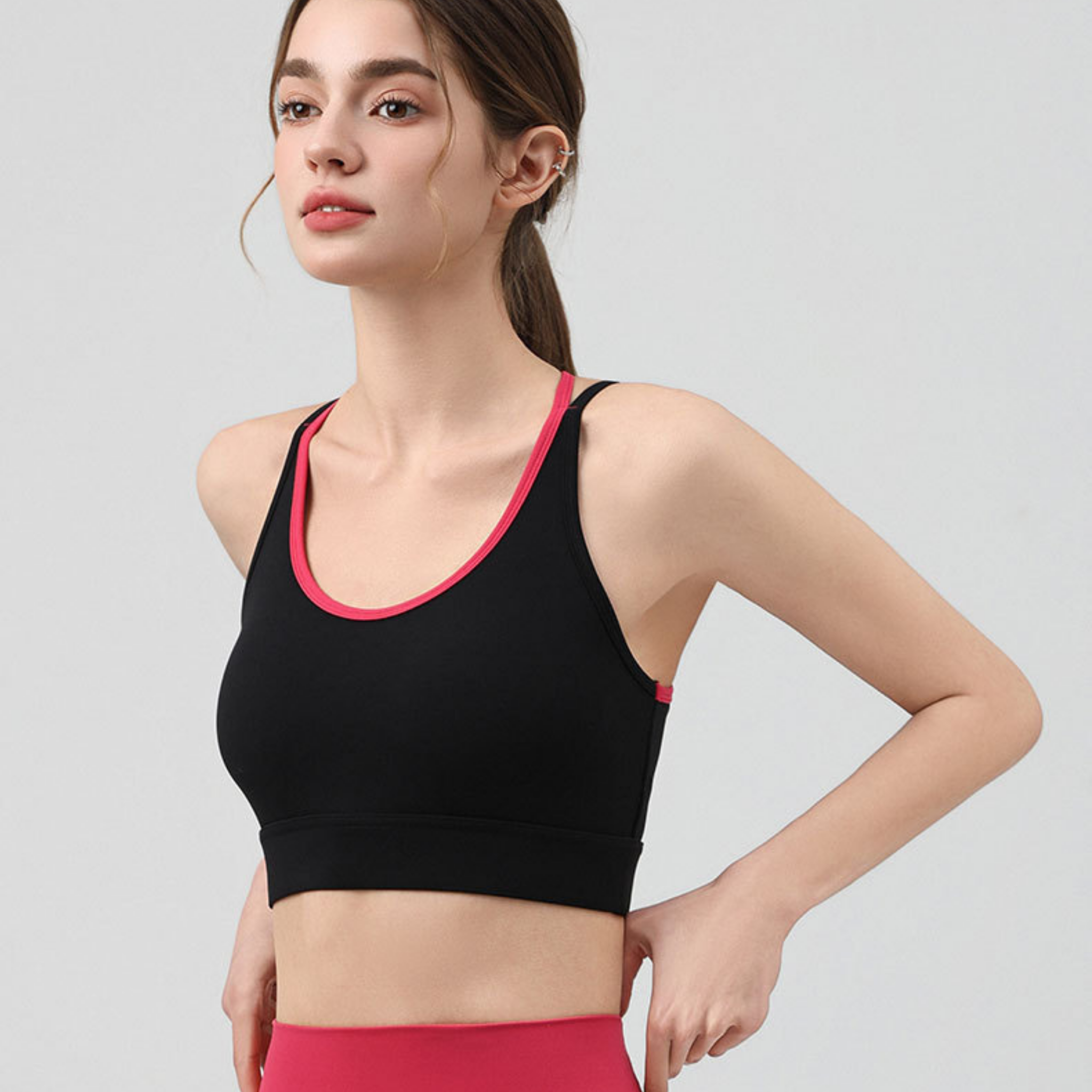 コントラストカラー ダブルストラップ スポーツブラ